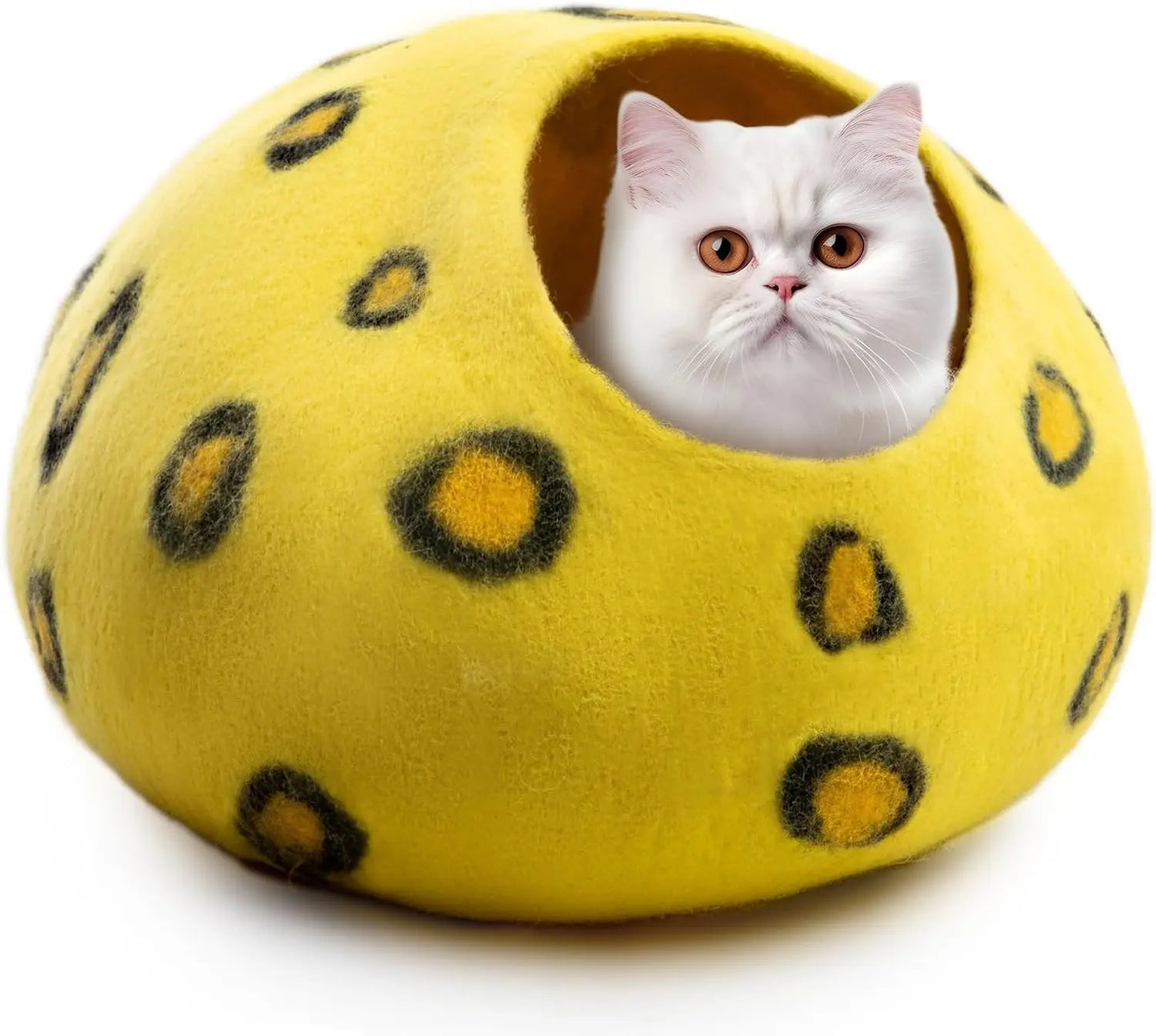 Woolygon Premium Felt Cat Cave Bed - Polka Dot Series - Wool Kitty Beds Handcrafted Kitten Caves Bed for Indoor Cats - Eco-Friendly Merino Wool, Foldable Cat Hideaway Cat Houses Pod Woolygon