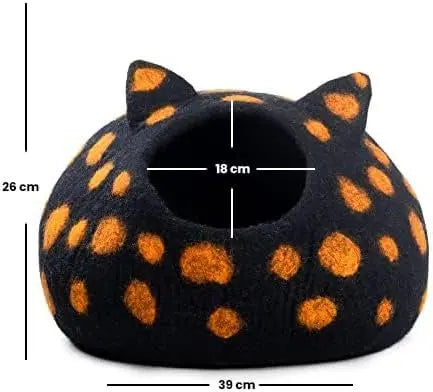 Woolygon Wool Cat Cave Bed - Handcrafted 100% Merino Wool, Eco-Friendly Felt Cat Cave for Indoor Cats and Kittens (Tabby Ears) Woolygon