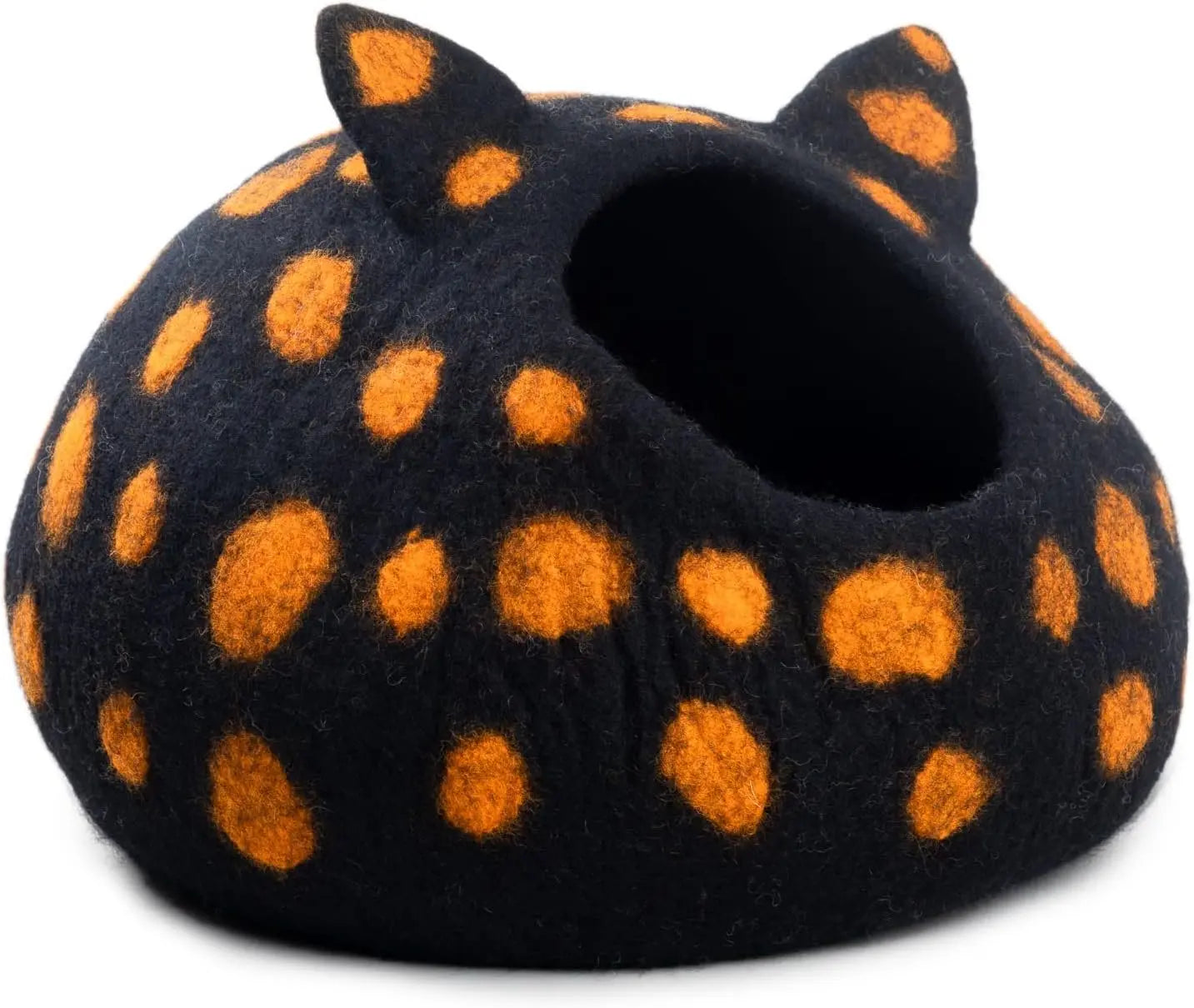 Woolygon Wool Cat Cave Bed - Handcrafted 100% Merino Wool, Eco-Friendly Felt Cat Cave for Indoor Cats and Kittens (Tabby Ears) Woolygon