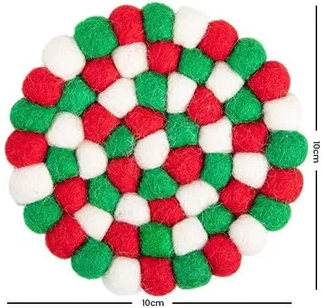 Square Felt Ball Coasters - 100% Merino Wool Table Coasters - Felt Coaster Pads, Absorbent Trivet for Drinks - Heat Resistant, Thick & Durable Hand Felted in Nepal by Woolygon- Multicolor - Set of 5 Woolygon