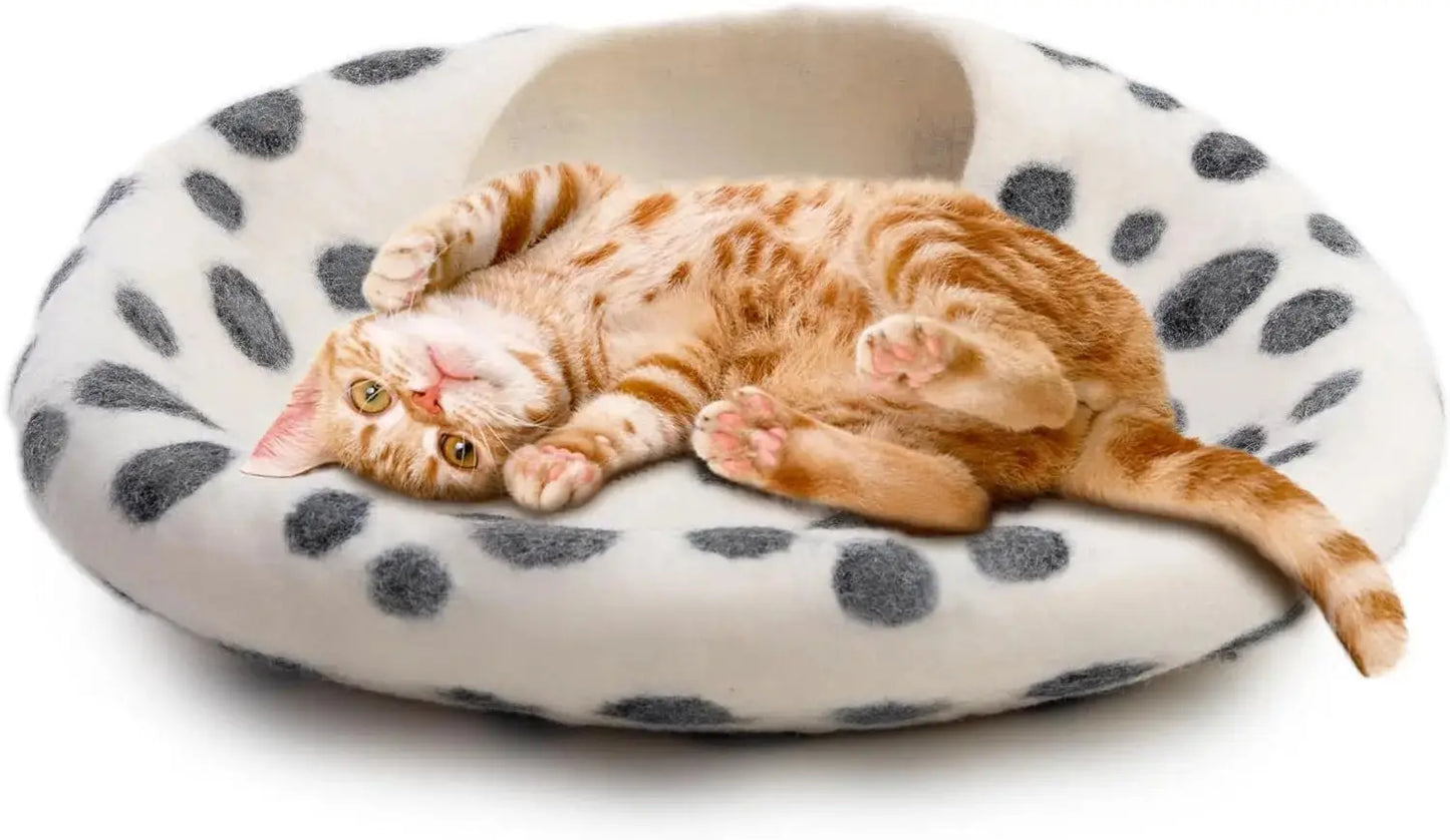 Premium Felt Cat Cave Bed - Wool Kitty Beds Handcrafted Kitten Caves Bed for Indoor Cats - Eco-Friendly Merino Wool, Foldable Cat Hideaway Cat Houses Pod by Woolygon Woolygon