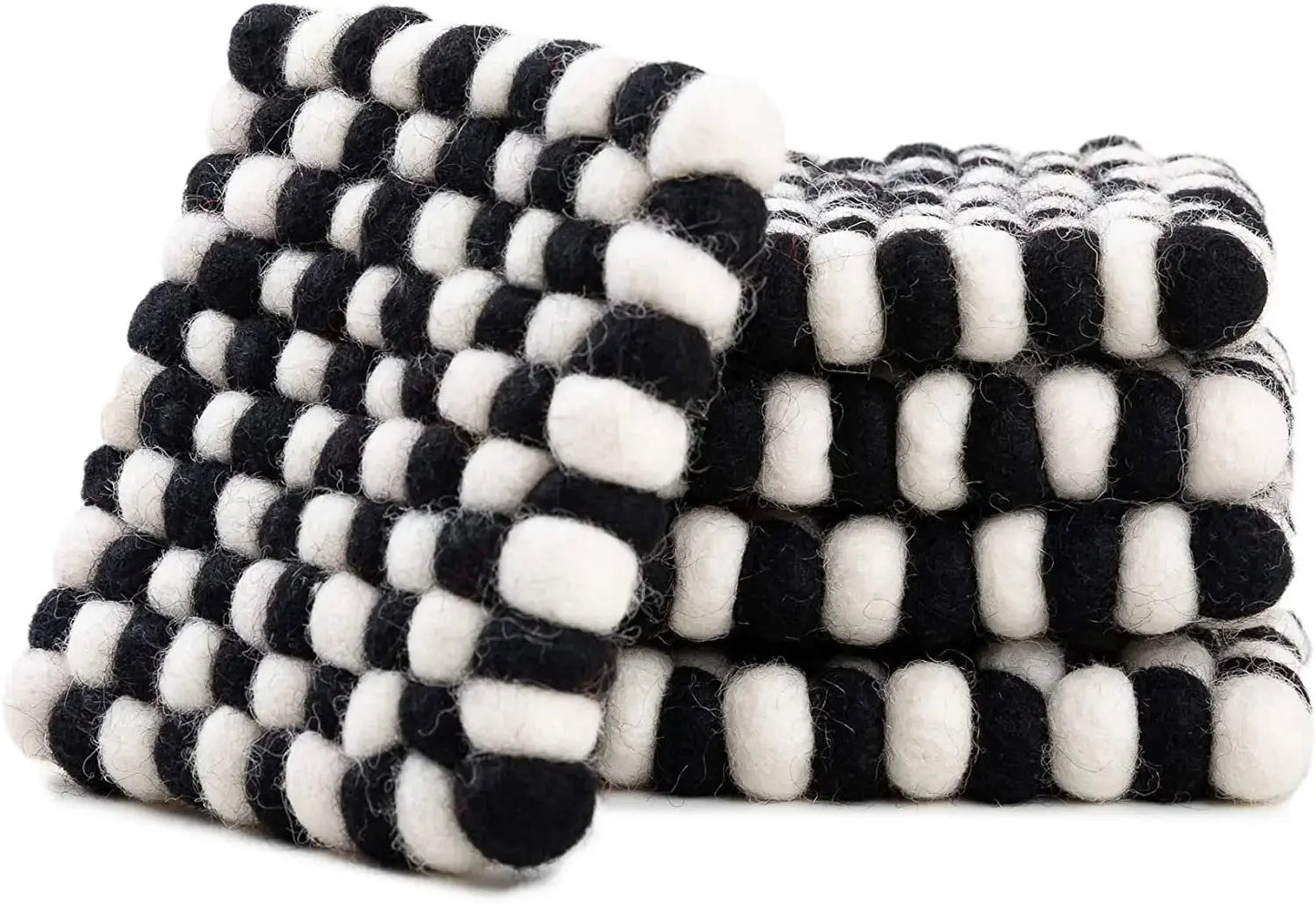 Square Felt Ball Coasters - 100% Merino Wool Table Coasters - Felt Coaster Pads, Absorbent Trivet for Drinks - Heat Resistant, Thick & Durable Hand Felted in Nepal by Woolygon- Multicolor - Set of 5 Woolygon