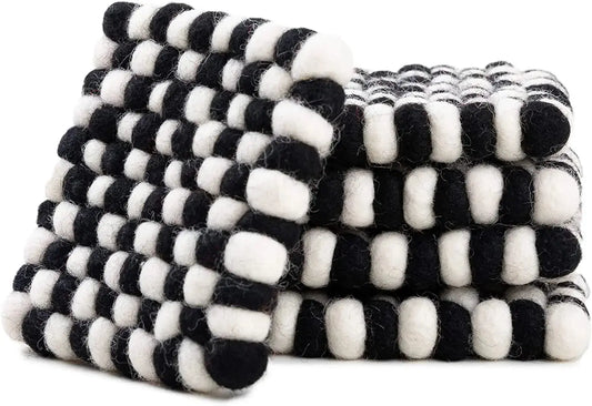 Square Felt Ball Coasters - 100% Merino Wool Table Coasters - Felt Coaster Pads, Absorbent Trivet for Drinks - Heat Resistant, Thick & Durable Hand Felted in Nepal by Woolygon- Multicolor - Set of 5 Woolygon