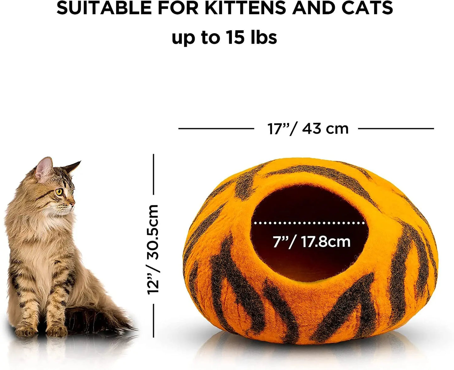 Woolygon Premium Felt Cat Cave Bed - Polka Dot Series - Wool Kitty Beds Handcrafted Kitten Caves Bed for Indoor Cats - Eco-Friendly Merino Wool, Foldable Cat Hideaway Cat Houses Pod Woolygon