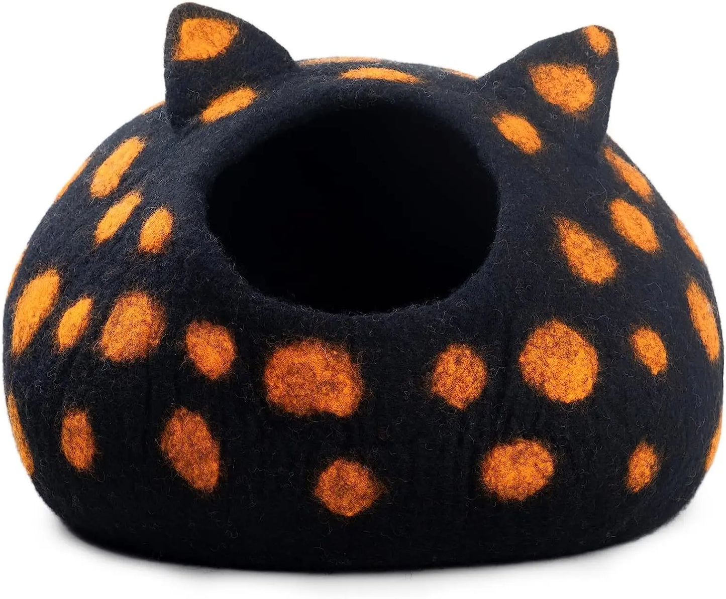 Woolygon Wool Cat Cave Bed - Handcrafted 100% Merino Wool, Eco-Friendly Felt Cat Cave for Indoor Cats and Kittens (Tabby Ears) Woolygon