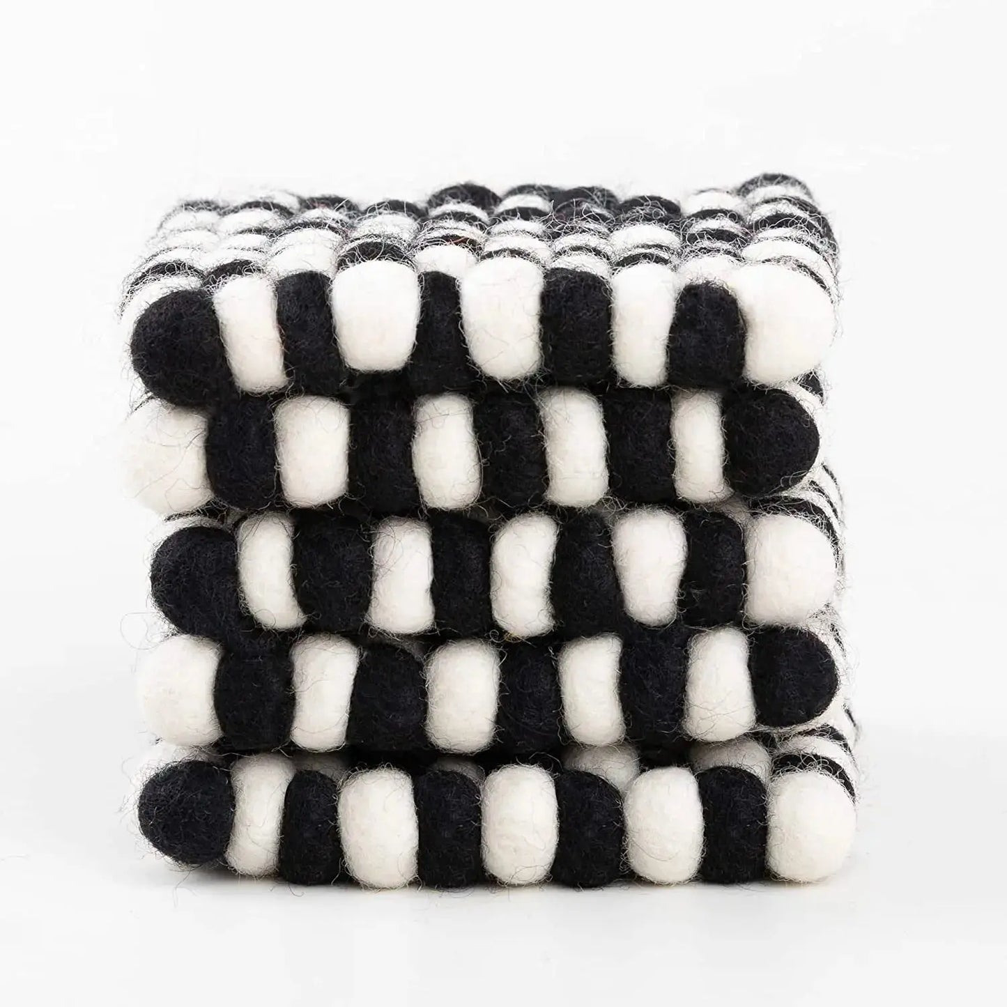 Square Felt Ball Coasters - 100% Merino Wool Table Coasters - Felt Coaster Pads, Absorbent Trivet for Drinks - Heat Resistant, Thick & Durable Hand Felted in Nepal by Woolygon- Multicolor - Set of 5 Woolygon