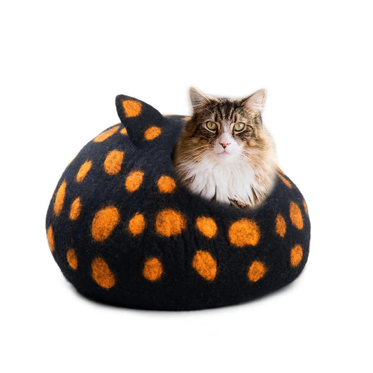 Orange Polka Cat Cave: Tabby Ear Design Woolygon