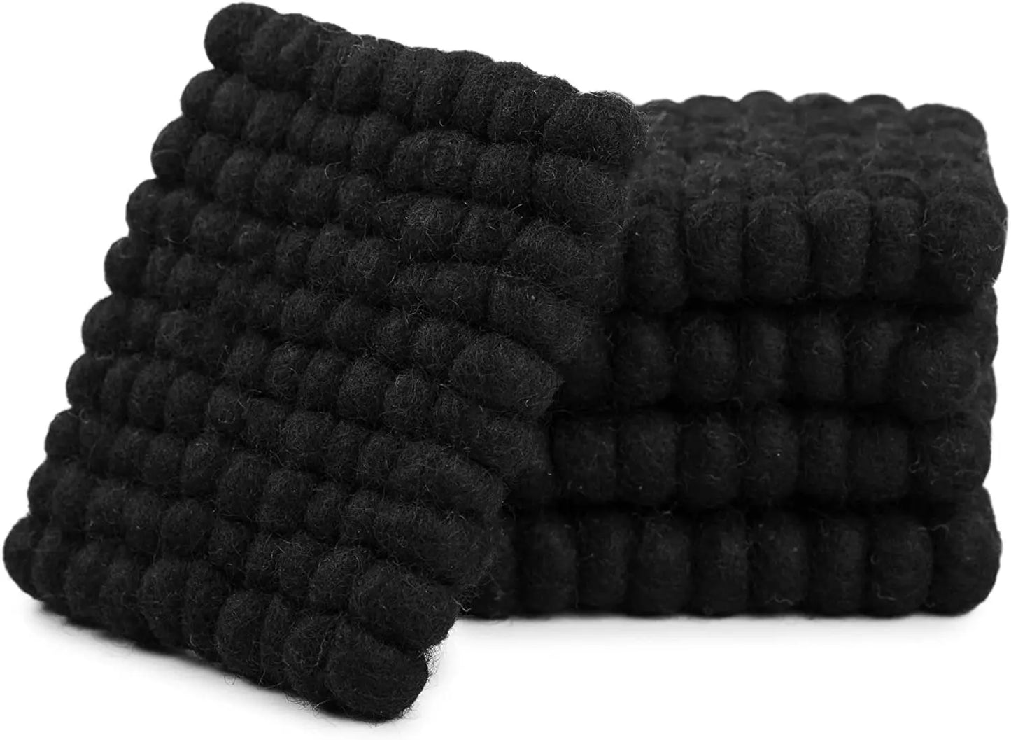 Square Felt Ball Coasters - 100% Merino Wool Table Coasters - Felt Coaster Pads, Absorbent Trivet for Drinks - Heat Resistant, Thick & Durable Hand Felted in Nepal by Woolygon- Multicolor - Set of 5 Woolygon