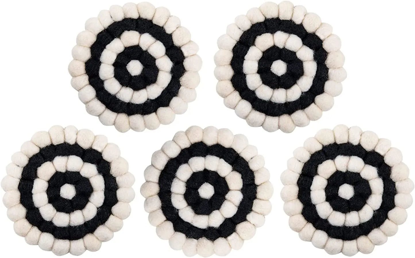 Square Felt Ball Coasters - 100% Merino Wool Table Coasters - Felt Coaster Pads, Absorbent Trivet for Drinks - Heat Resistant, Thick & Durable Hand Felted in Nepal by Woolygon- Multicolor - Set of 5 Woolygon