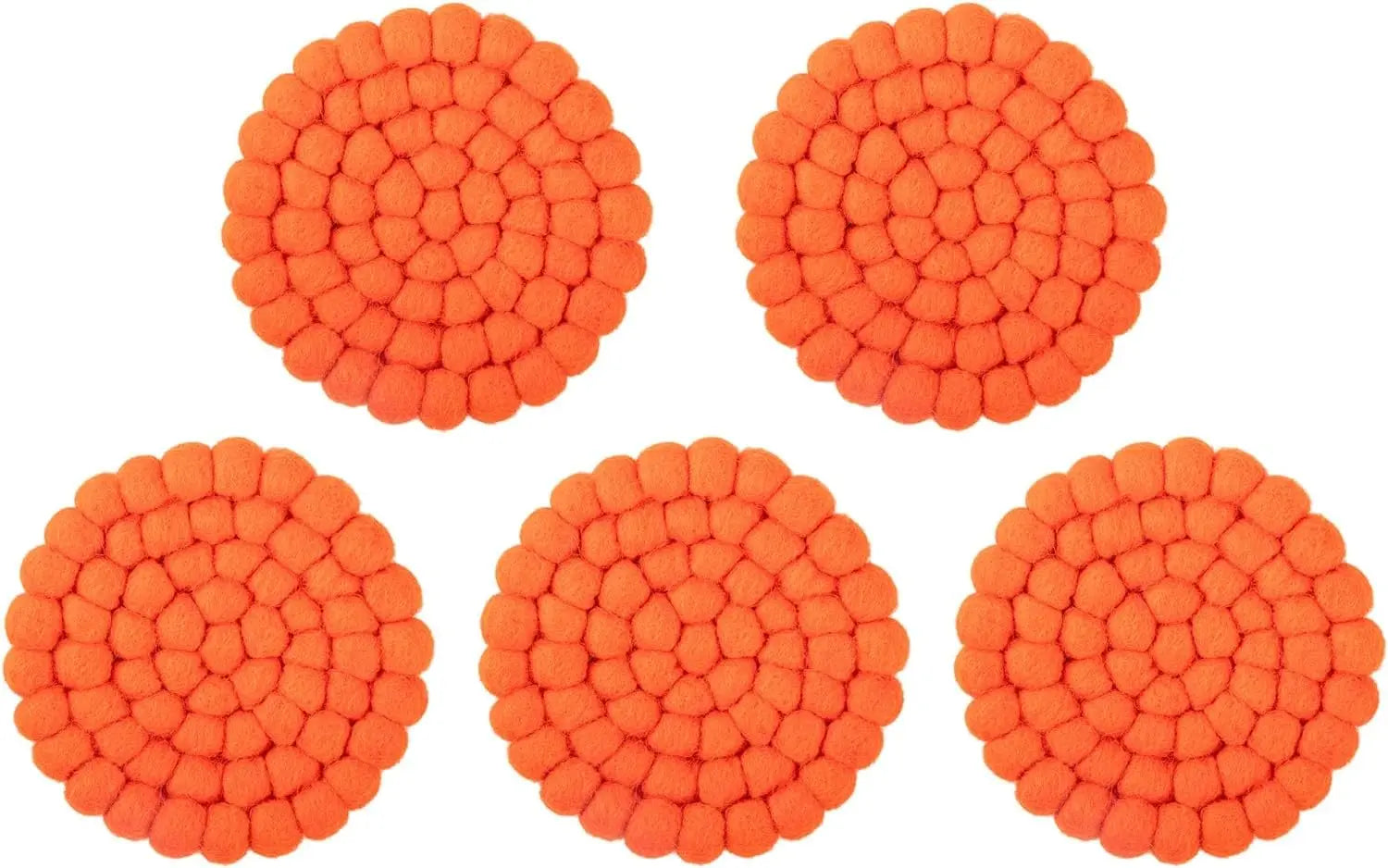 Round Felt Ball Coasters - 100% Merino Wool Table Coasters - Felt Coaster Pads, Absorbent Trivet for Drinks - Heat Resistant, Thick & Durable Hand Felted in Nepal by Woolygon- Multicolor - Set of 5 Woolygon