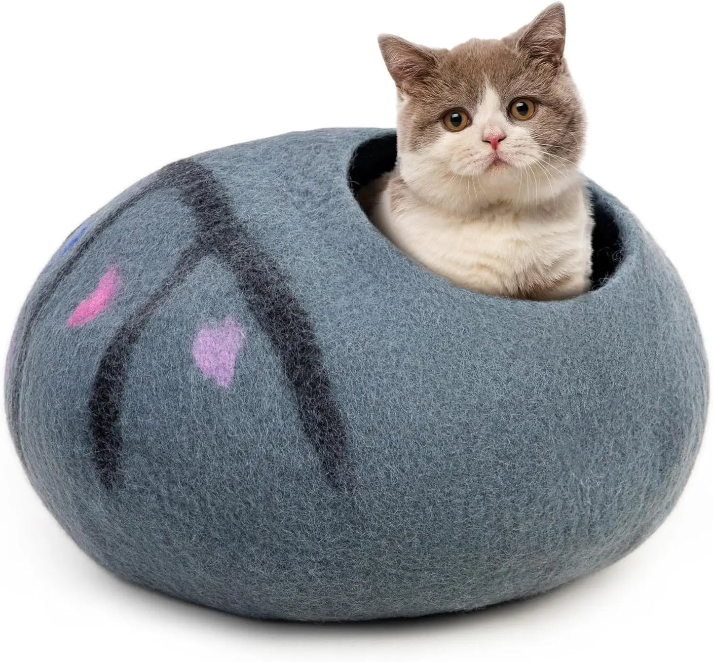Large handmade cat cave in natural wool