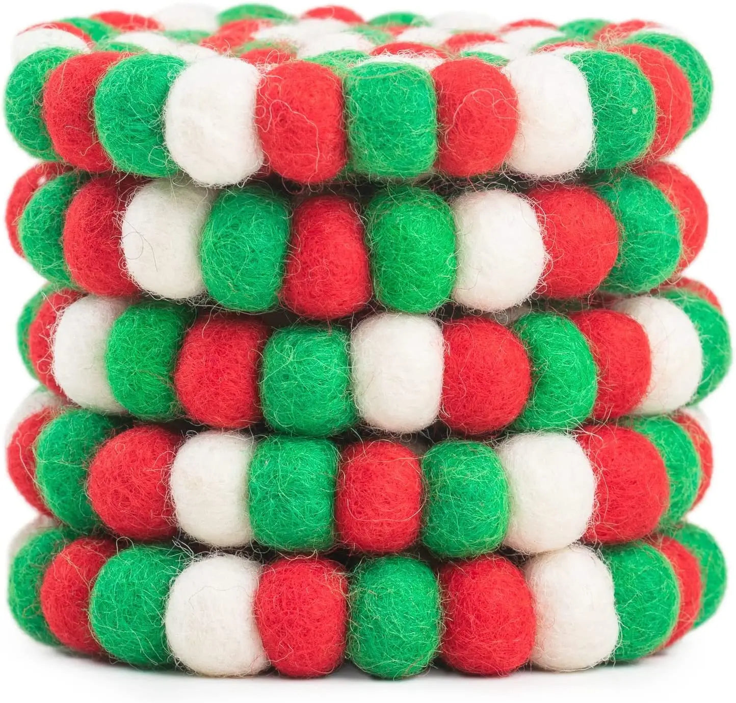 Square Felt Ball Coasters - 100% Merino Wool Table Coasters - Felt Coaster Pads, Absorbent Trivet for Drinks - Heat Resistant, Thick & Durable Hand Felted in Nepal by Woolygon- Multicolor - Set of 5 Woolygon