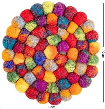 Square Felt Ball Coasters - 100% Merino Wool Table Coasters - Felt Coaster Pads, Absorbent Trivet for Drinks - Heat Resistant, Thick & Durable Hand Felted in Nepal by Woolygon- Multicolor - Set of 5 Woolygon