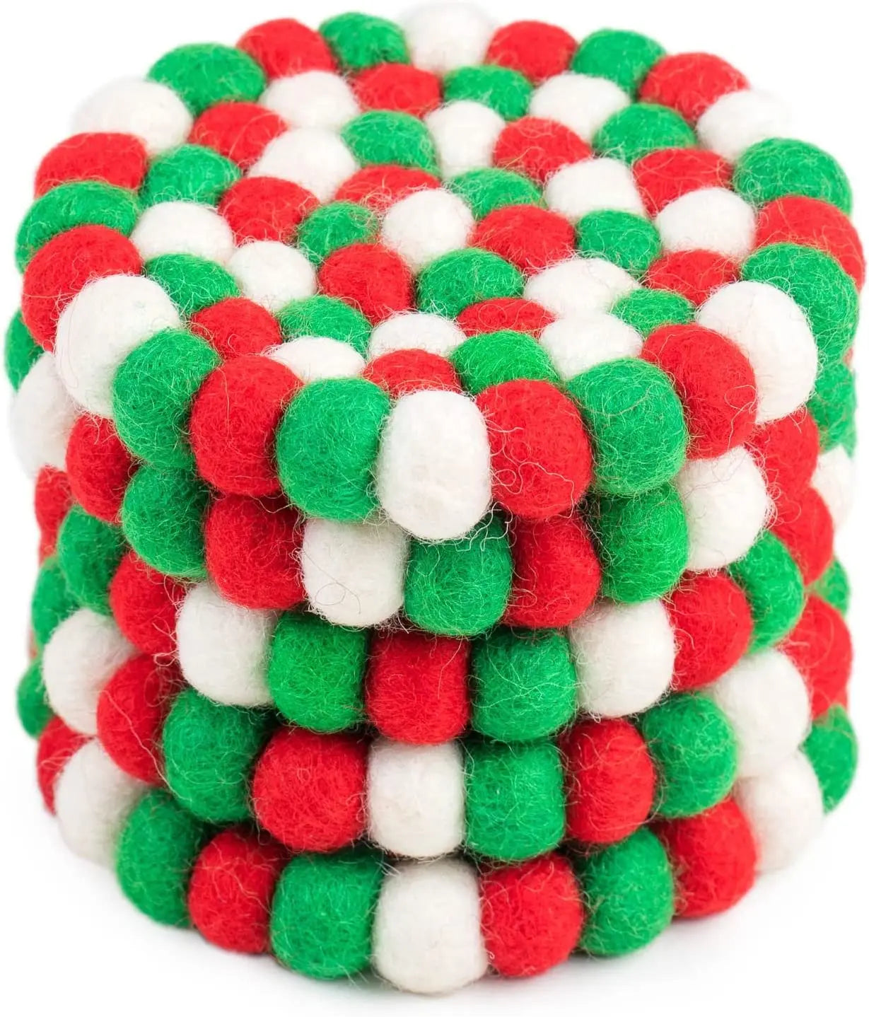 Square Felt Ball Coasters - 100% Merino Wool Table Coasters - Felt Coaster Pads, Absorbent Trivet for Drinks - Heat Resistant, Thick & Durable Hand Felted in Nepal by Woolygon- Multicolor - Set of 5 Woolygon