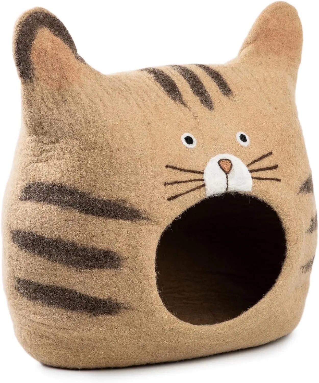 Woolygon Wool Cat Cave Bed - Cozy Cat Face Bed Handcrafted 100% Merino Wool, Eco-Friendly Felt Cat Cave for Indoor Cats and Kittens Woolygon