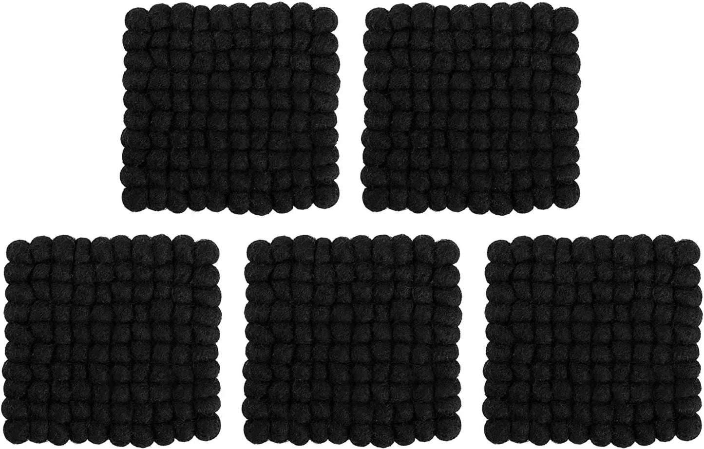 Square Felt Ball Coasters - 100% Merino Wool Table Coasters - Felt Coaster Pads, Absorbent Trivet for Drinks - Heat Resistant, Thick & Durable Hand Felted in Nepal by Woolygon- Multicolor - Set of 5 Woolygon