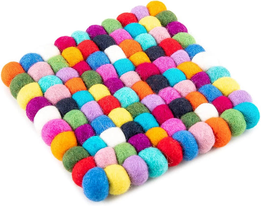Woolygon Square Trivet Pot Mat - Coaster for Hot Dishes Pot Holder Heat Resistant Durable Felt Design Hand-Felted in Nepal Woolygon
