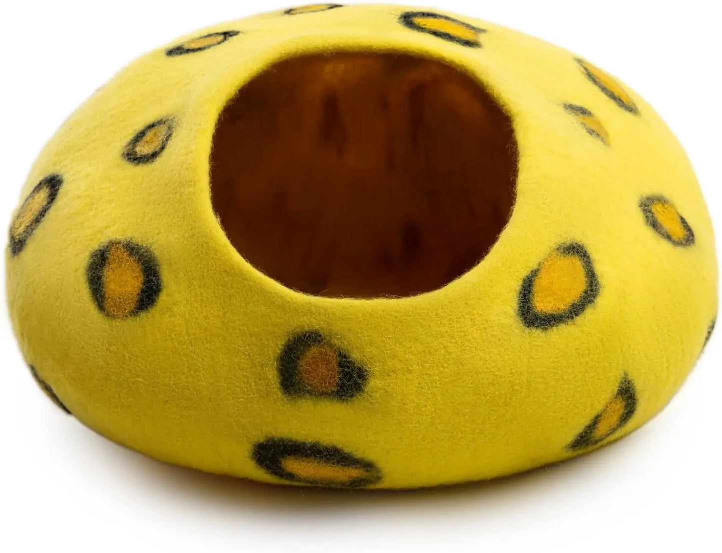 Woolygon Premium Felt Cat Cave Bed - Polka Dot Series - Wool Kitty Beds Handcrafted Kitten Caves Bed for Indoor Cats - Eco-Friendly Merino Wool, Foldable Cat Hideaway Cat Houses Pod Woolygon