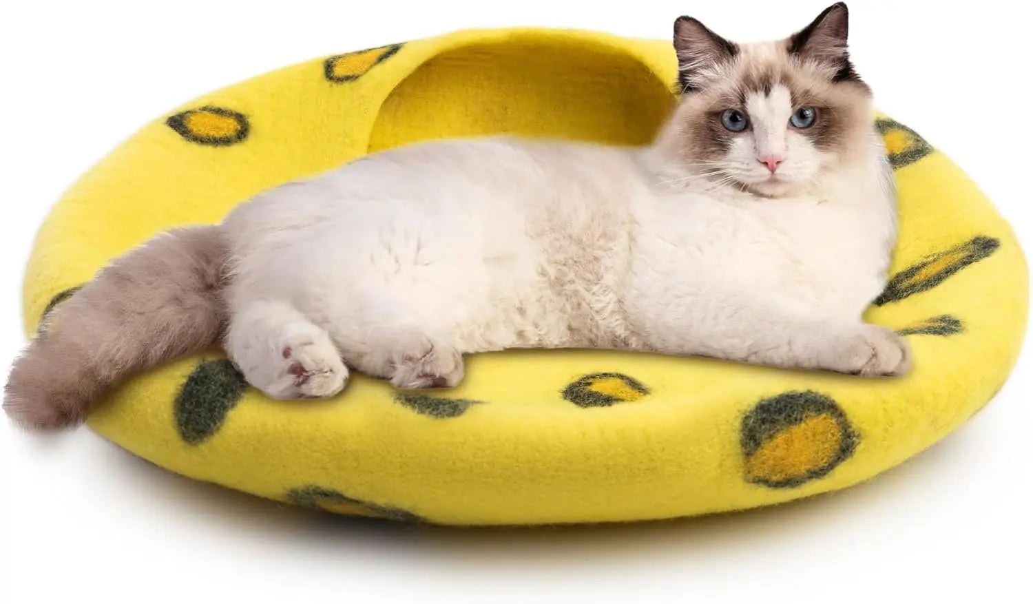 Woolygon Premium Felt Cat Cave Bed - Polka Dot Series - Wool Kitty Beds Handcrafted Kitten Caves Bed for Indoor Cats - Eco-Friendly Merino Wool, Foldable Cat Hideaway Cat Houses Pod Woolygon