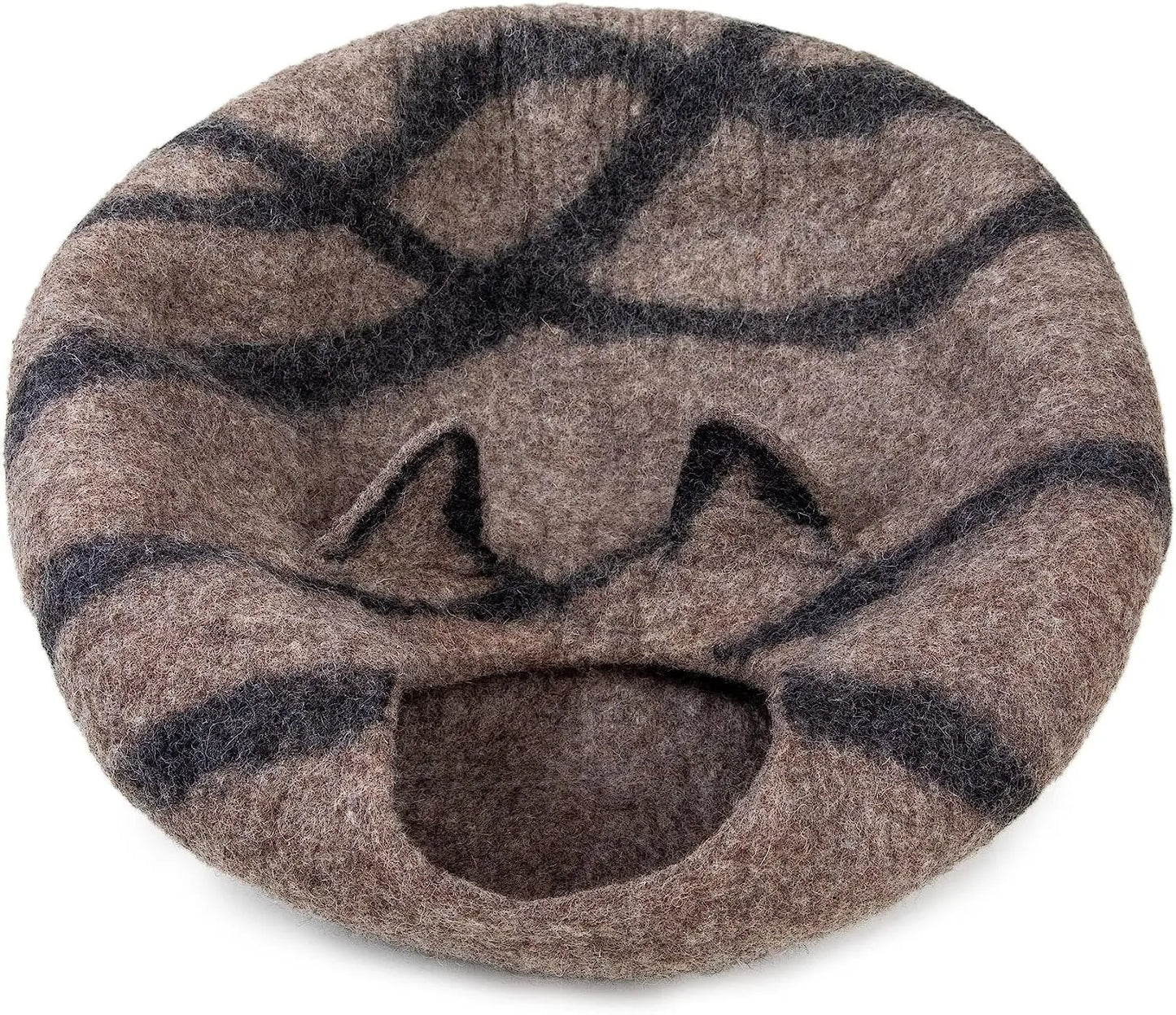 Woolygon Wool Cat Cave Bed - Handcrafted 100% Merino Wool, Eco-Friendly Felt Cat Cave for Indoor Cats and Kittens (Tabby Ears) Woolygon