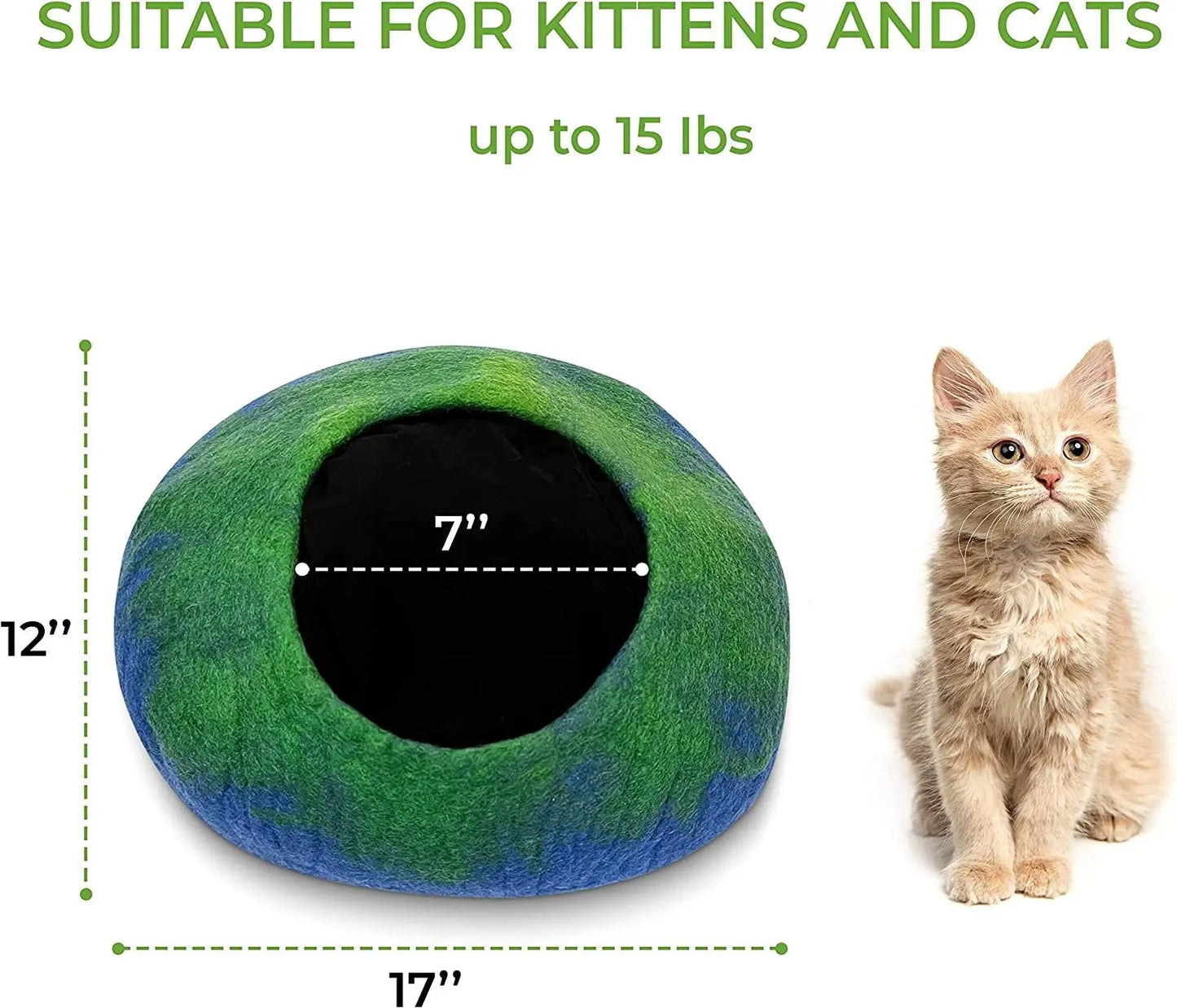 Handmade Wool Cat Cave Bed – Cozy Felt Cat House for Pets – Eco-Friendly Kitty Hideaway Woolygon