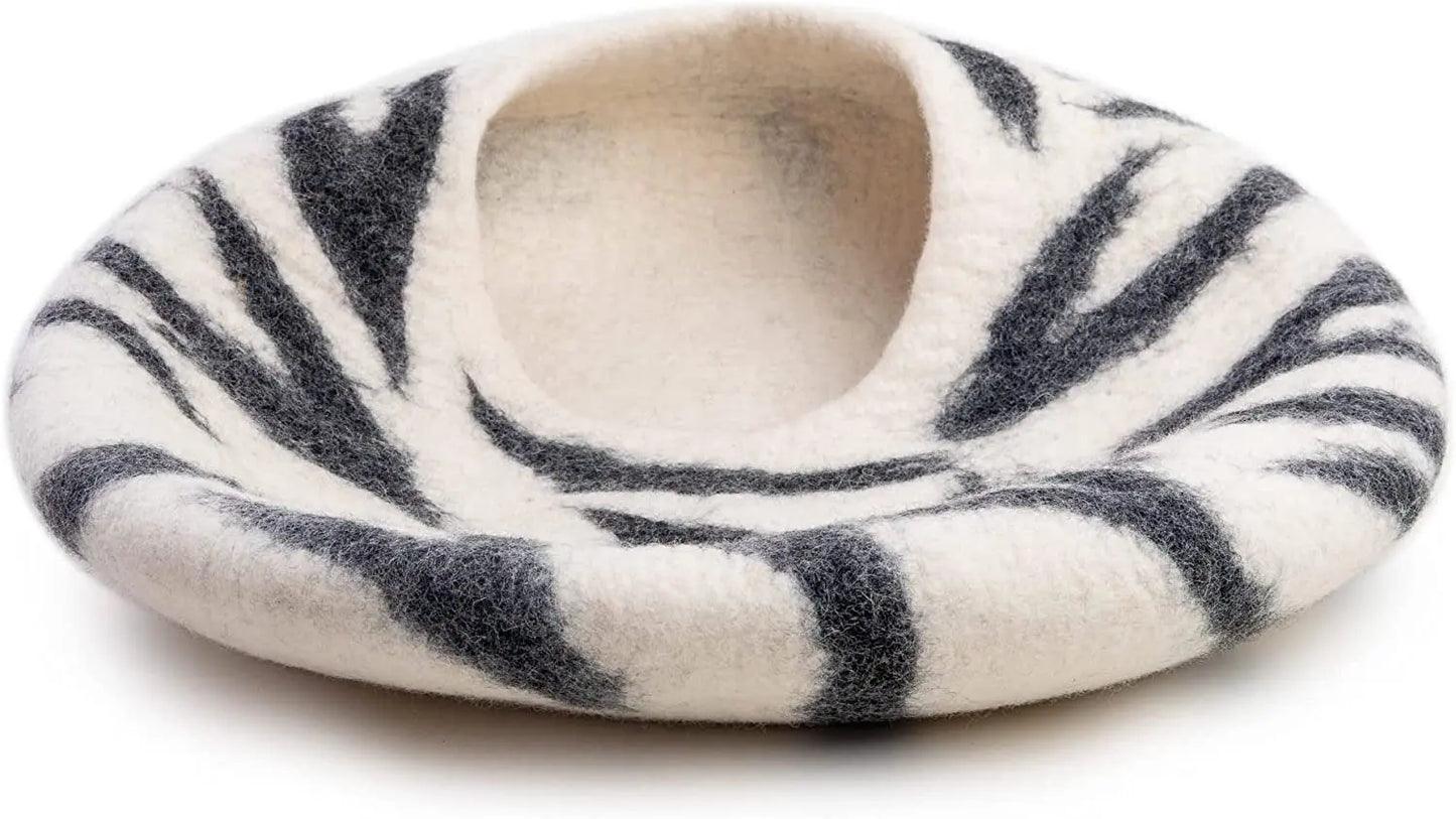 Woolygon Premium Felt Cat Cave Bed – Wool Kitty Beds Handcrafted Kitten Caves Bed for Indoor Cats - Made from 100% Eco-Friendly Merino Wool, Foldable Cat Hidewawy Covered Cat House Pod (Rainbow Twist) Woolygon