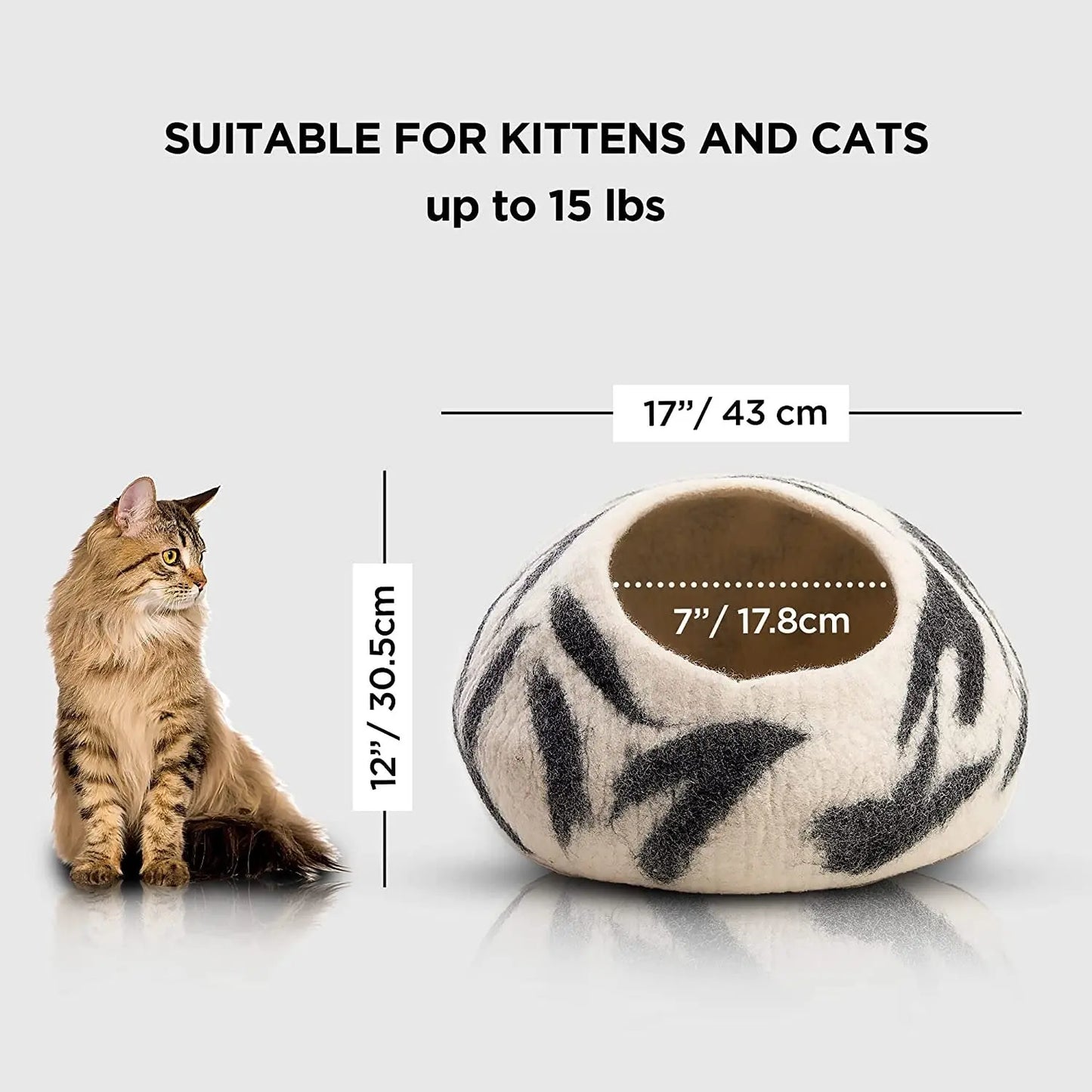 Woolygon Premium Felt Cat Cave Bed – Wool Kitty Beds Handcrafted Kitten Caves Bed for Indoor Cats - Made from 100% Eco-Friendly Merino Wool, Foldable Cat Hidewawy Covered Cat House Pod (Rainbow Twist) Woolygon