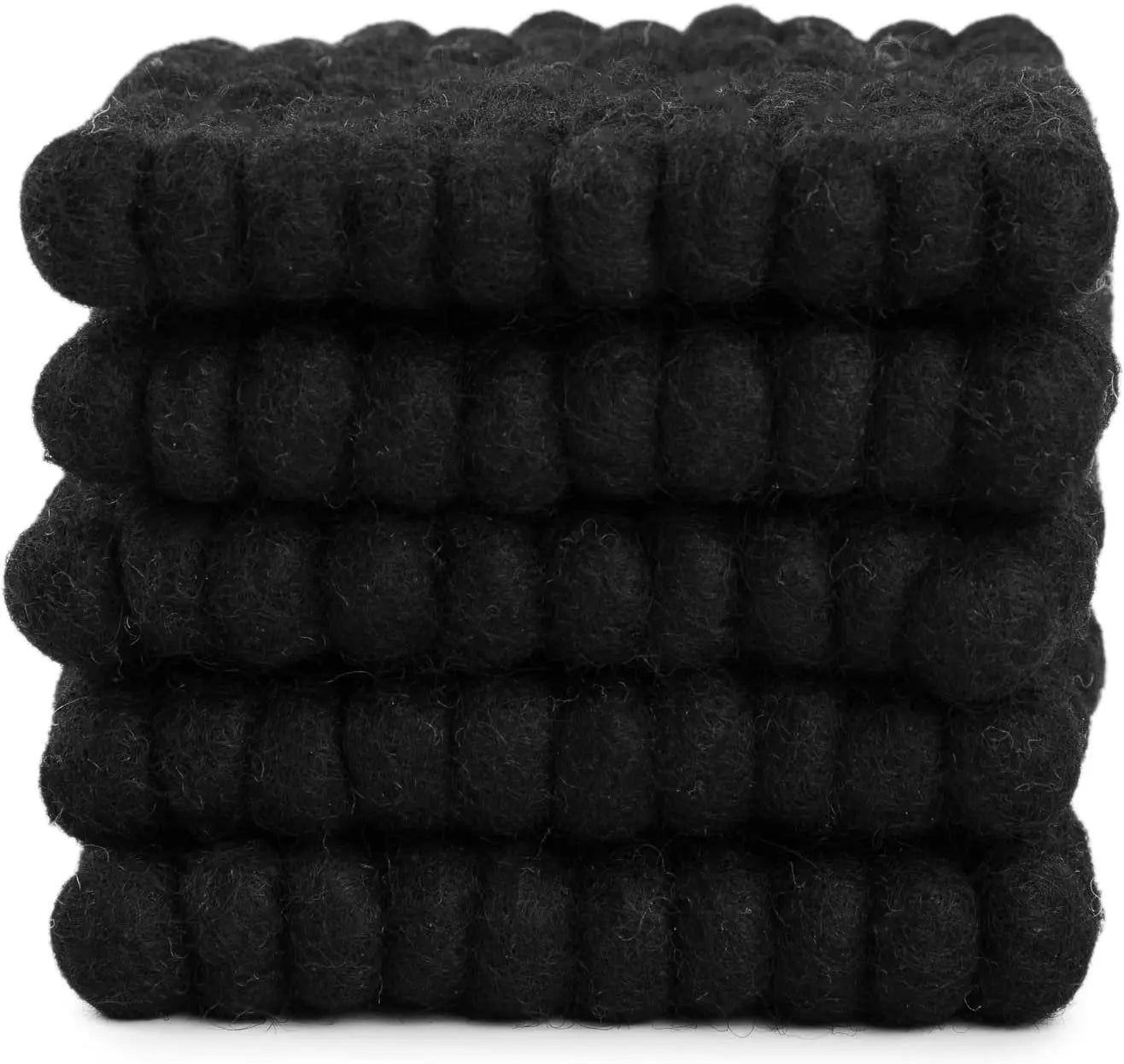 Square Felt Ball Coasters - 100% Merino Wool Table Coasters - Felt Coaster Pads, Absorbent Trivet for Drinks - Heat Resistant, Thick & Durable Hand Felted in Nepal by Woolygon- Multicolor - Set of 5 Woolygon