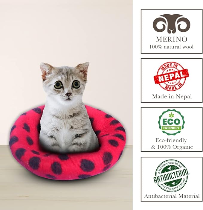 Luxury Felt Cat Cave Bed - Polka Dot Series - Handcrafted Wool Kitty Bed for Indoor Cats - Eco-Friendly Merino Wool, Foldable Hideaway House