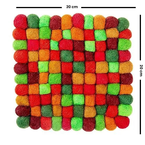 Vibrant Multi-Color Wool Felt Trivet | Handmade Hot Pad & Kitchen Mat | Checkerboard Coaster Table Decor Woolygon