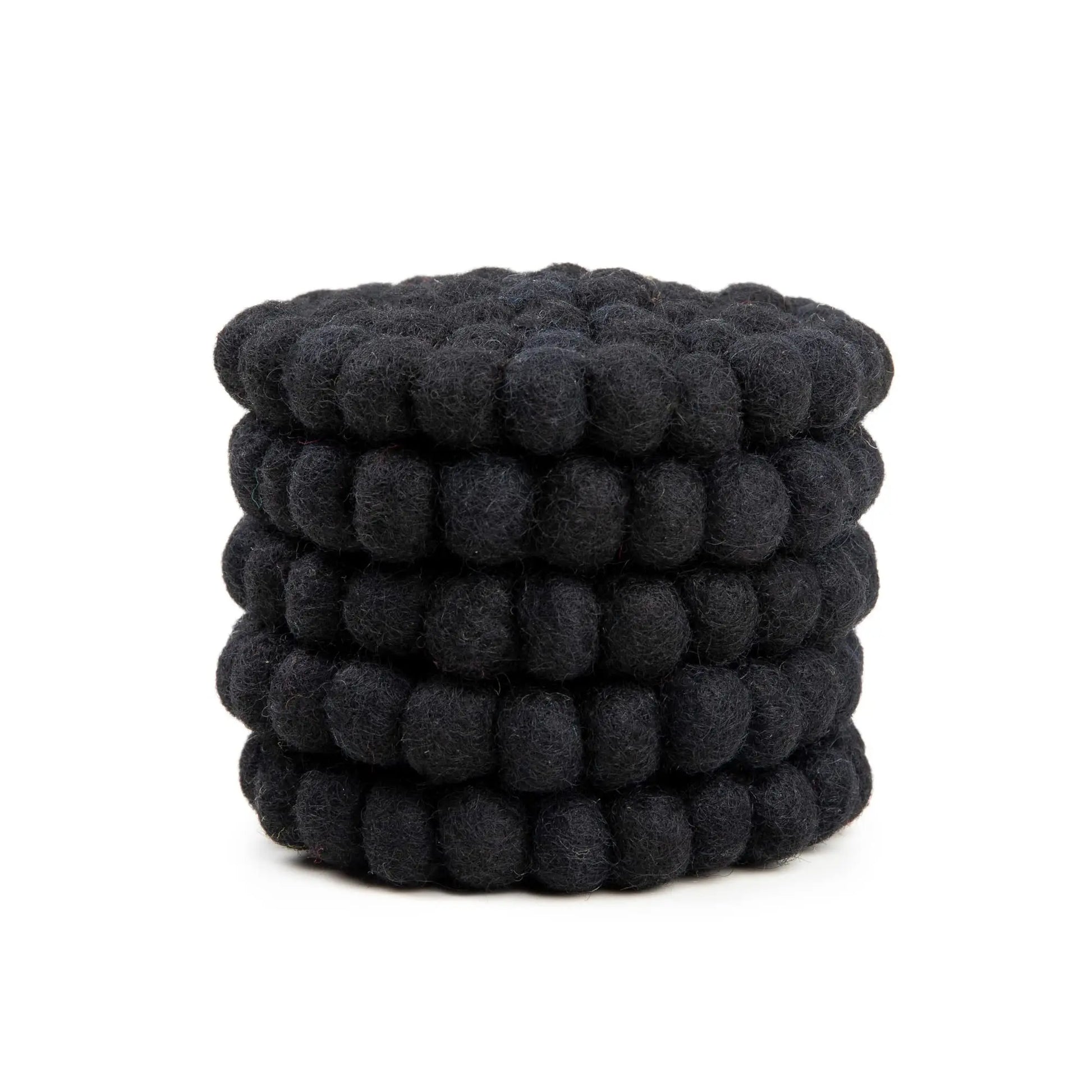 Black Wool Felt Ball Coaster Set | Modern Minimalist Drink Mat | Absorbent Table Protection & Decor Woolygon