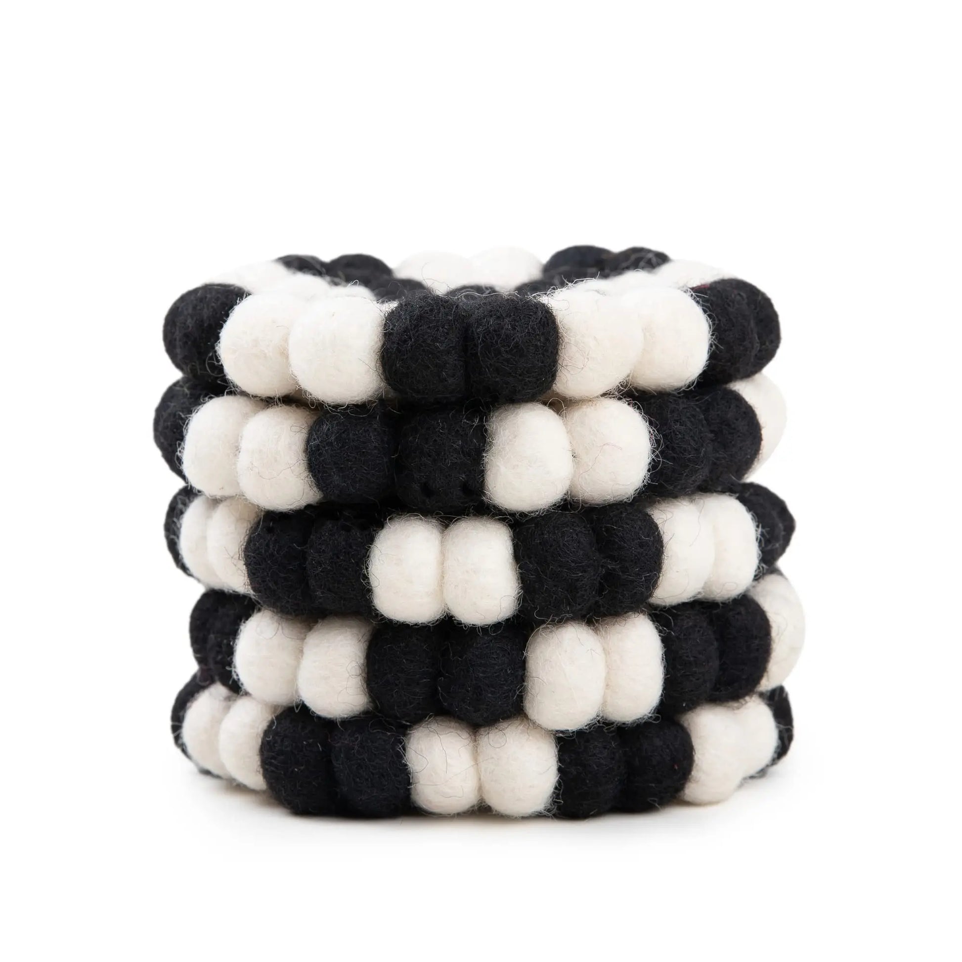 Felt Snowflex Coaster Set | Black & White Wool Ball Drink Mats | Modern Scandinavian Table Decor | Handmade Absorbent Gift Woolygon