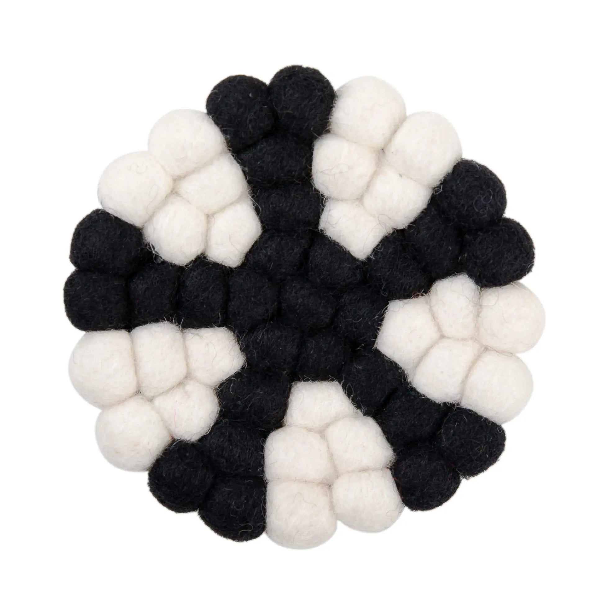 Felt Snowflex Coaster Set | Black & White Wool Ball Drink Mats | Modern Scandinavian Table Decor | Handmade Absorbent Gift Woolygon