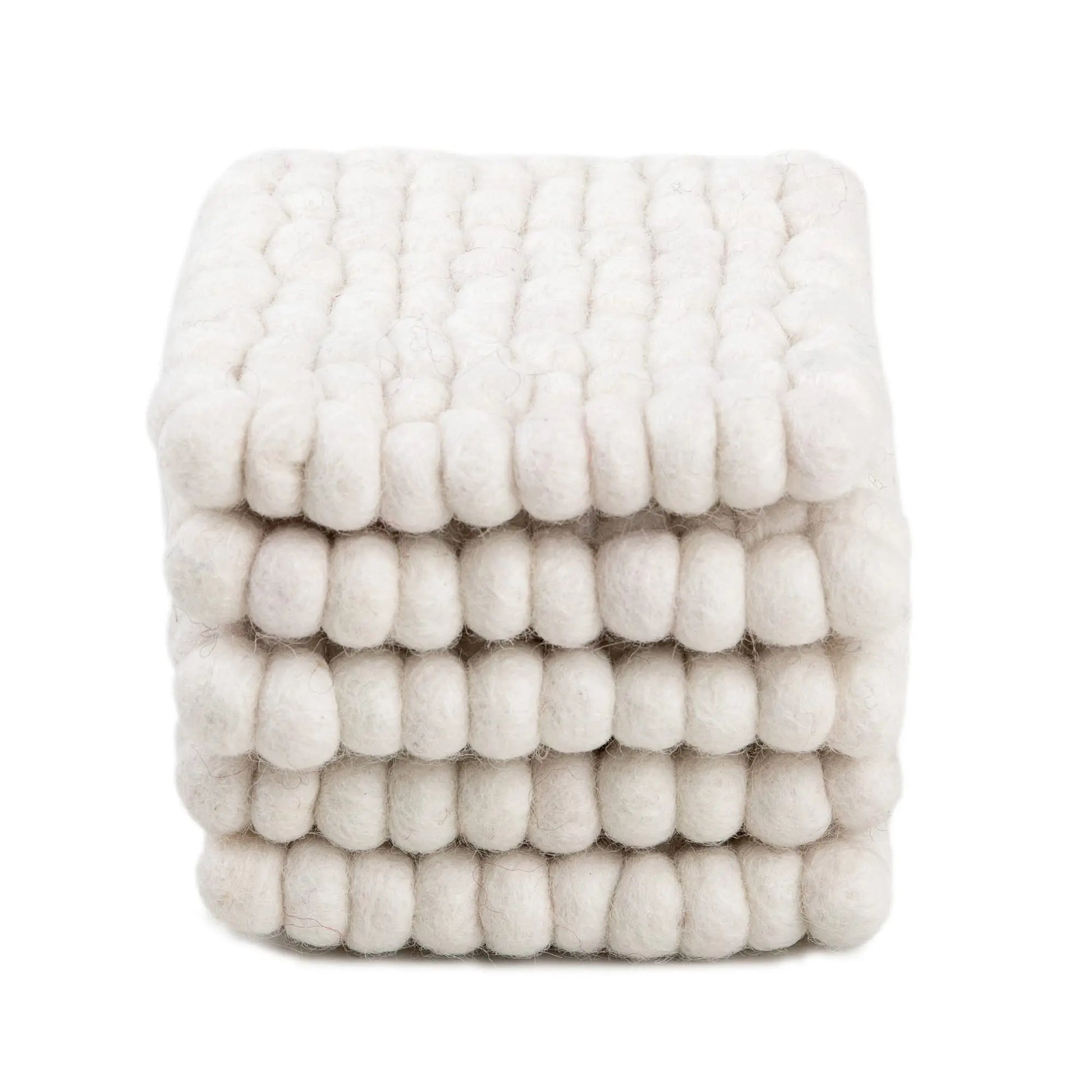 White Wool Felt Ball Square Coaster Set | Handmade Absorbent Drink Mats | Minimalist Scandinavian Table Decor Woolygon