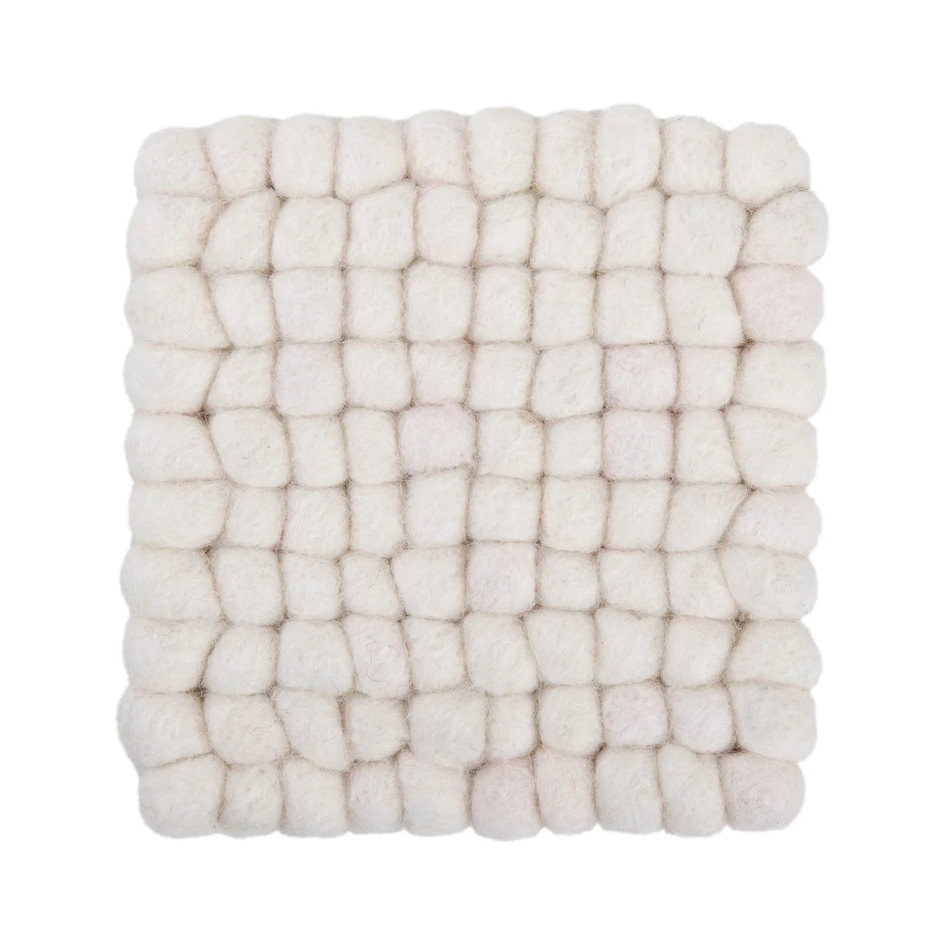White Wool Felt Ball Square Coaster Set | Handmade Absorbent Drink Mats | Minimalist Scandinavian Table Decor Woolygon