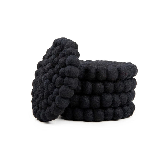 Black Wool Felt Ball Coaster Set | Modern Minimalist Drink Mat | Absorbent Table Protection & Decor Woolygon