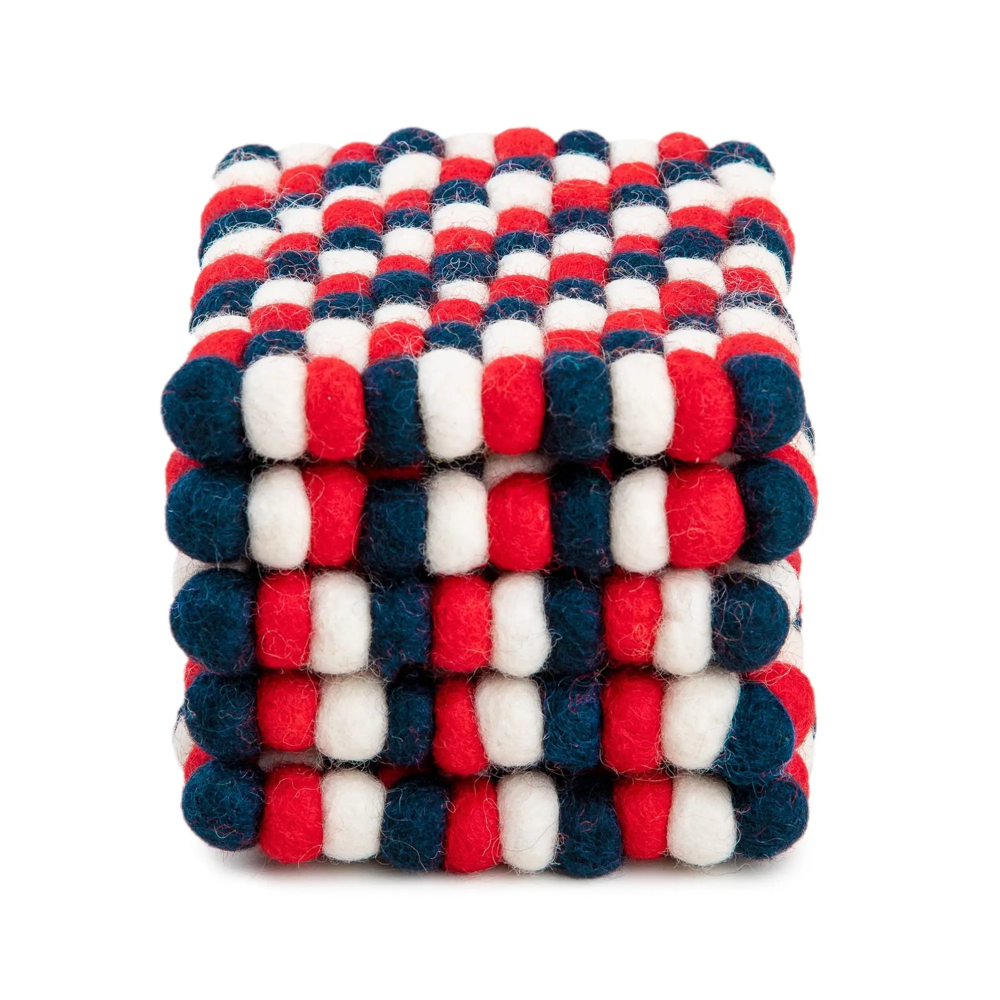 Square Felt Ball Coasters - 100% Merino Wool Table Coasters - Felt Coaster Pads, Absorbent Trivet for Drinks - Heat Resistant, Thick & Durable Hand Felted in Nepal by Woolygon- Multicolor - Set of 5 Woolygon