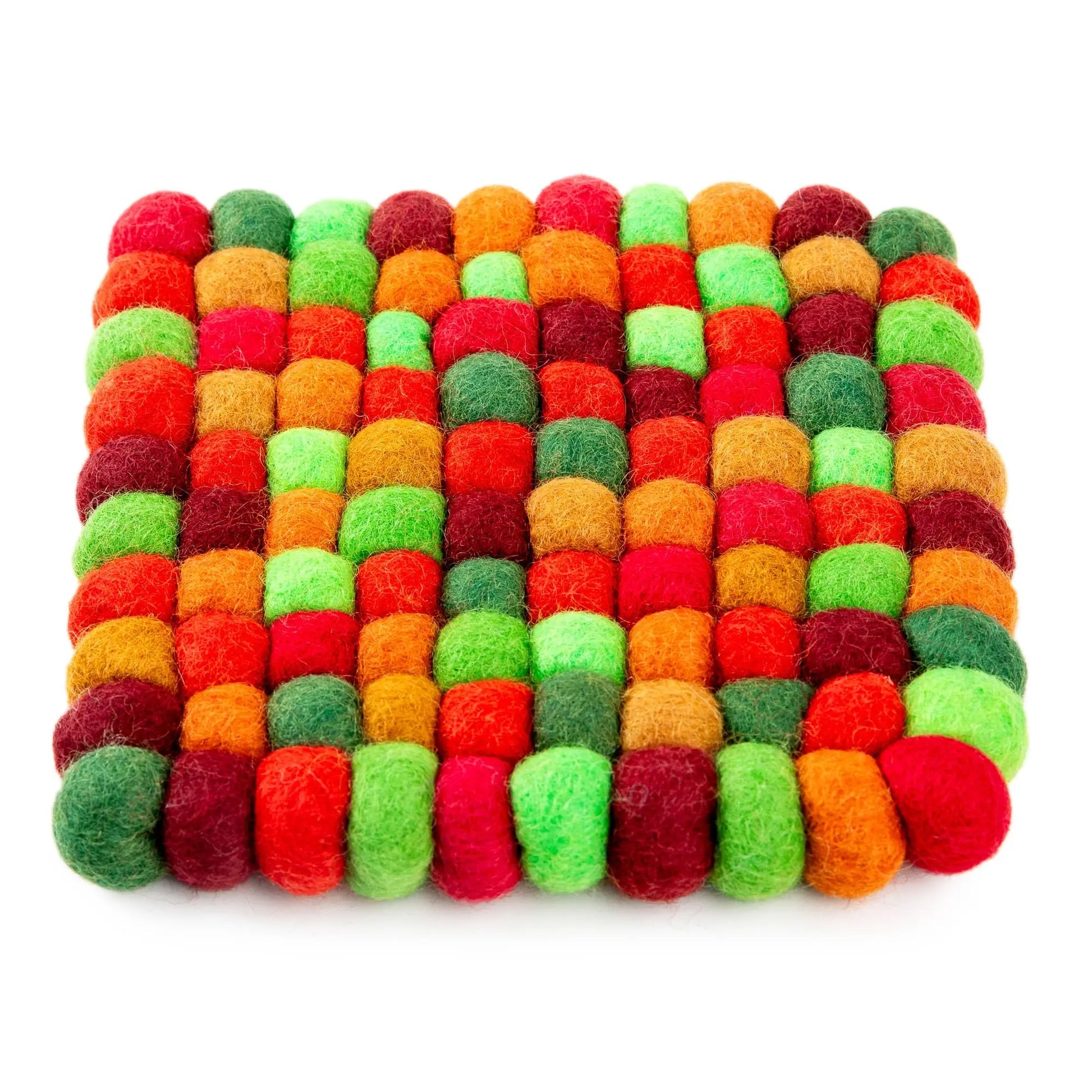Vibrant Multi-Color Wool Felt Trivet | Handmade Hot Pad & Kitchen Mat | Checkerboard Coaster Table Decor Woolygon