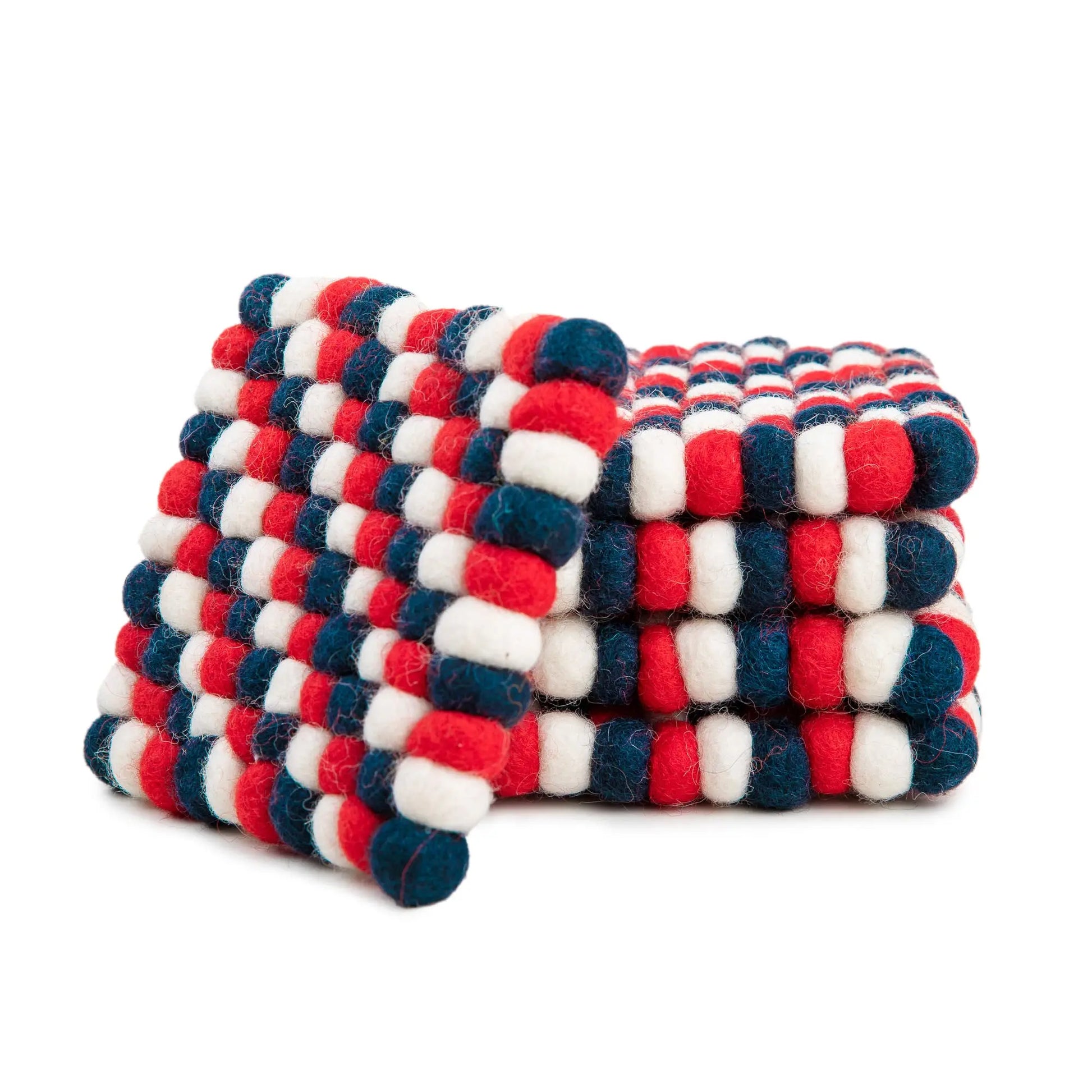 Square Felt Ball Coasters - 100% Merino Wool Table Coasters - Felt Coaster Pads, Absorbent Trivet for Drinks - Heat Resistant, Thick & Durable Hand Felted in Nepal by Woolygon- Multicolor - Set of 5 Woolygon