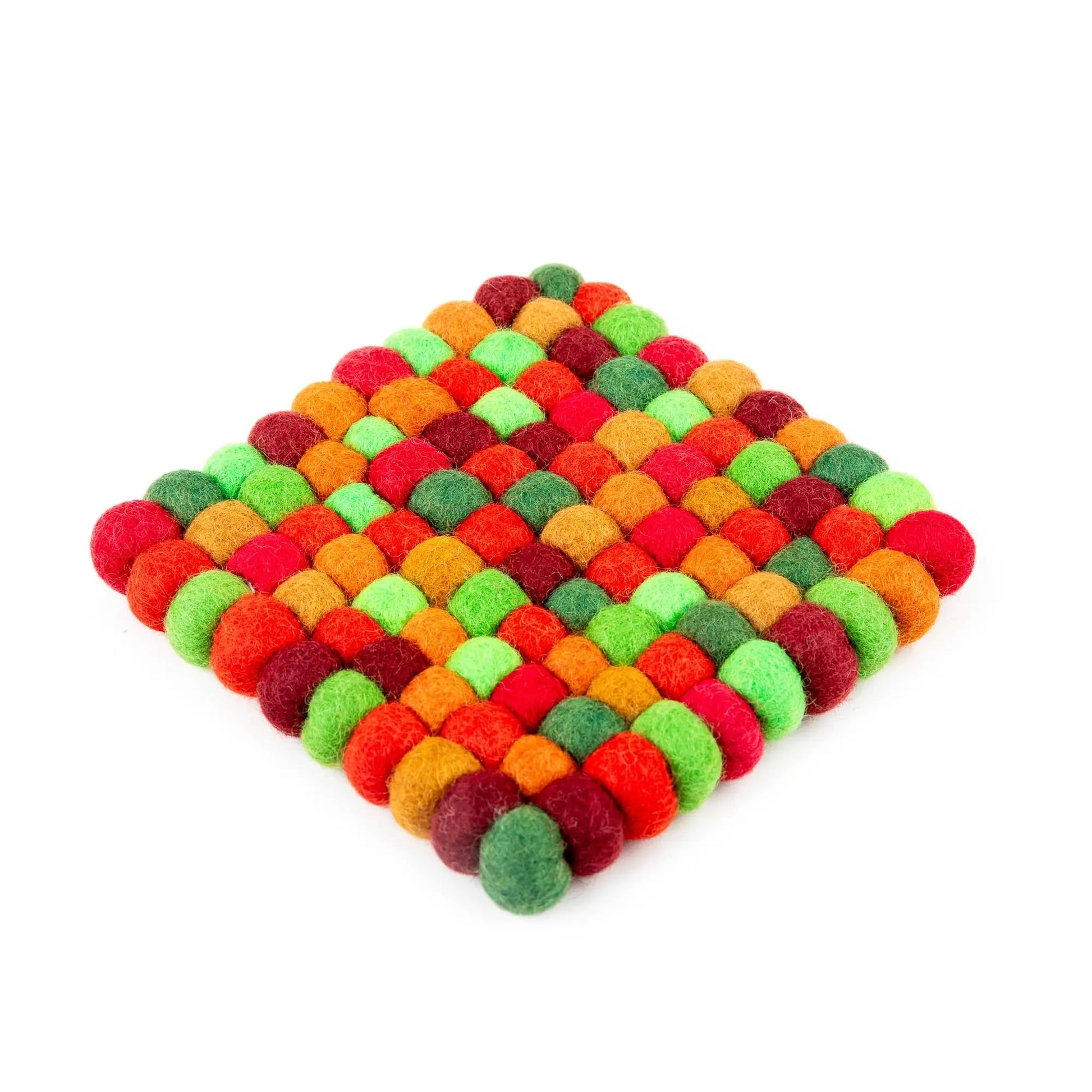 Vibrant Multi-Color Wool Felt Trivet | Handmade Hot Pad & Kitchen Mat | Checkerboard Coaster Table Decor Woolygon