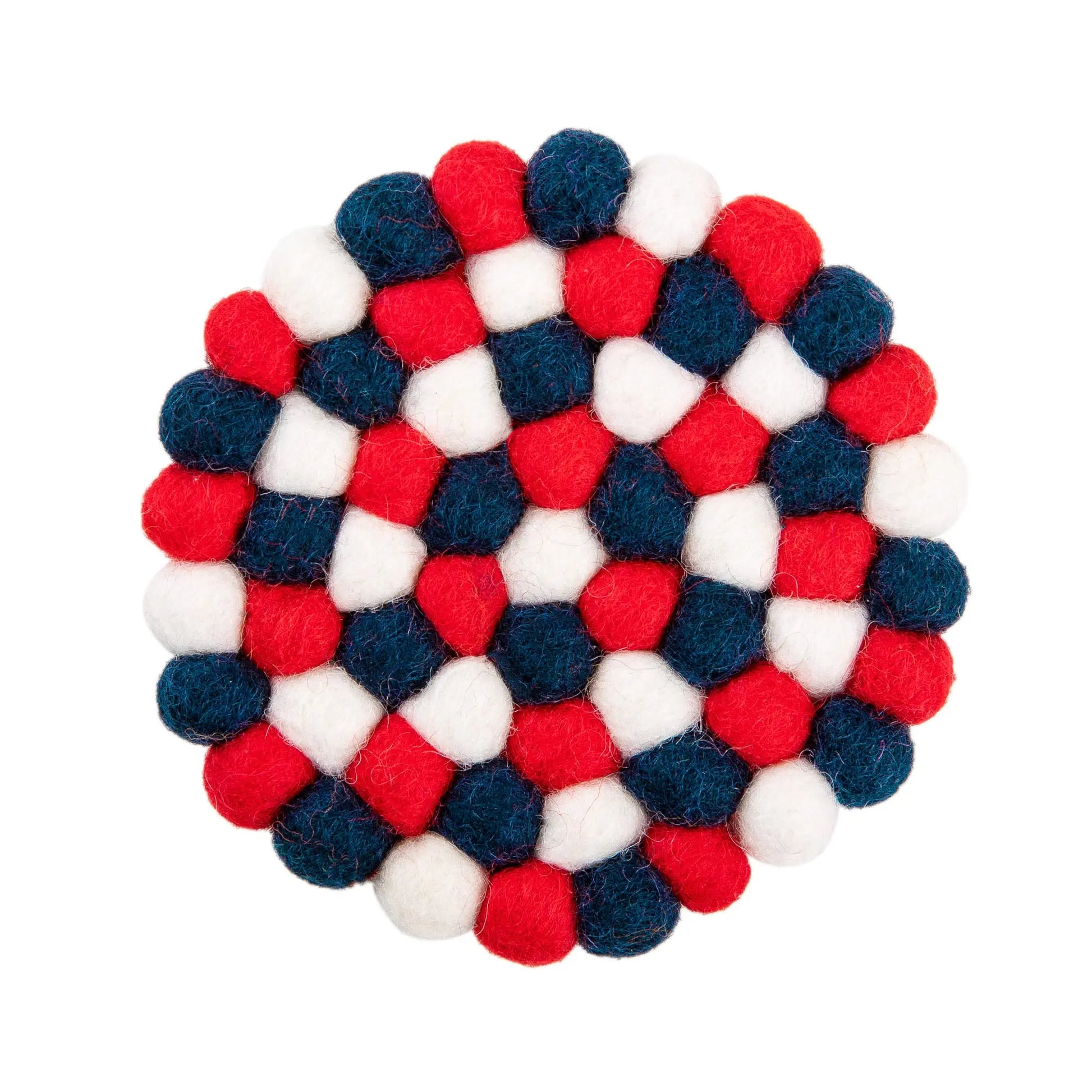 Wool Felt Ball Coaster | Handmade Kitchen Hot Pad | Round Absorbent Pot Holder} | Boho Eco-Friendly Decor Woolygon