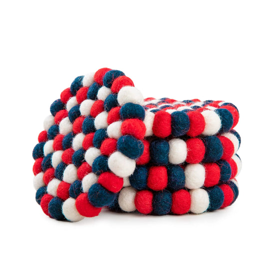 Wool Felt Ball Coaster | Handmade Kitchen Hot Pad | Round Absorbent Pot Holder} | Boho Eco-Friendly Decor Woolygon