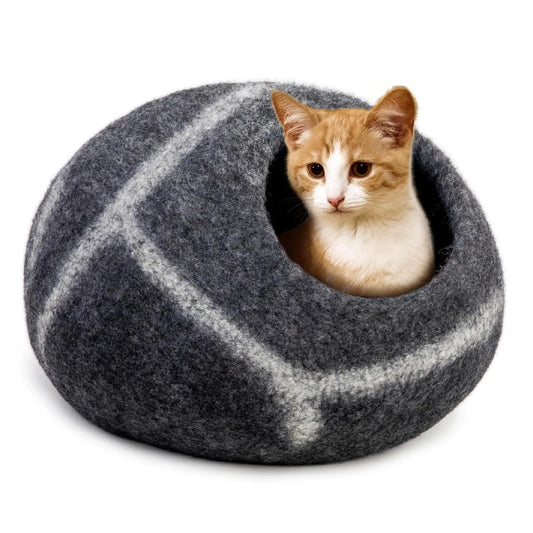 Wool Felt Cat Cave Bed | Handmade Modern Cat House | Cozy Pet Furniture for Large Cats | Eco-Friendly Gift Woolygon