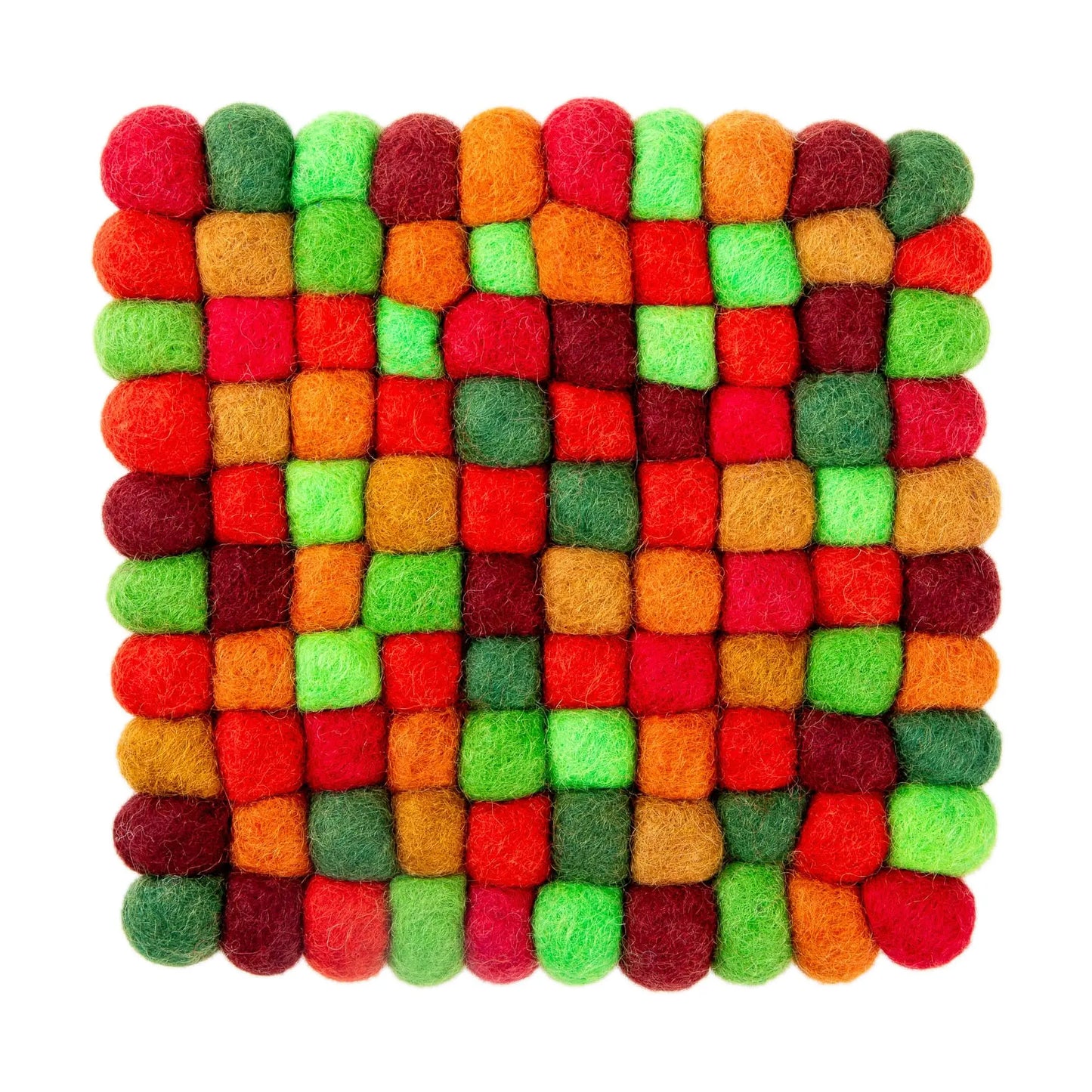 Vibrant Multi-Color Wool Felt Trivet | Handmade Hot Pad & Kitchen Mat | Checkerboard Coaster Table Decor Woolygon