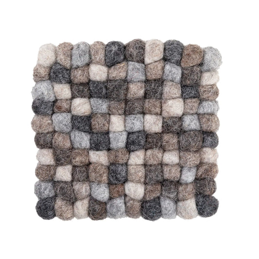 Natural Tones Wool Felt Ball Coaster Set | Handmade Neutral Gray Brown Drink Mats | Eco-Friendly Rustic Farmhouse Table Decor Woolygon