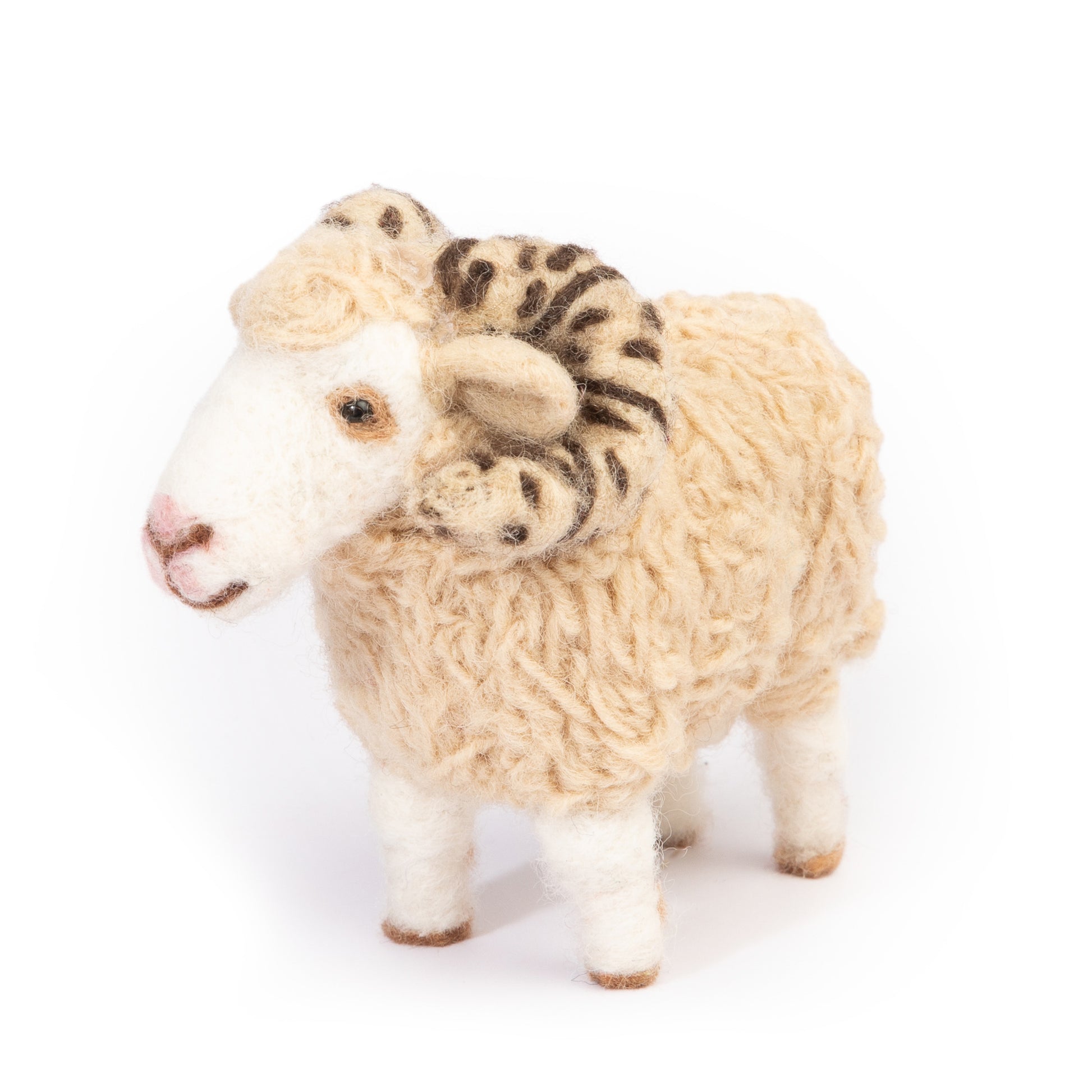 Handcrafted felt wool sheep figurine with intricate detailing, perfect for home décor or as a children's toy