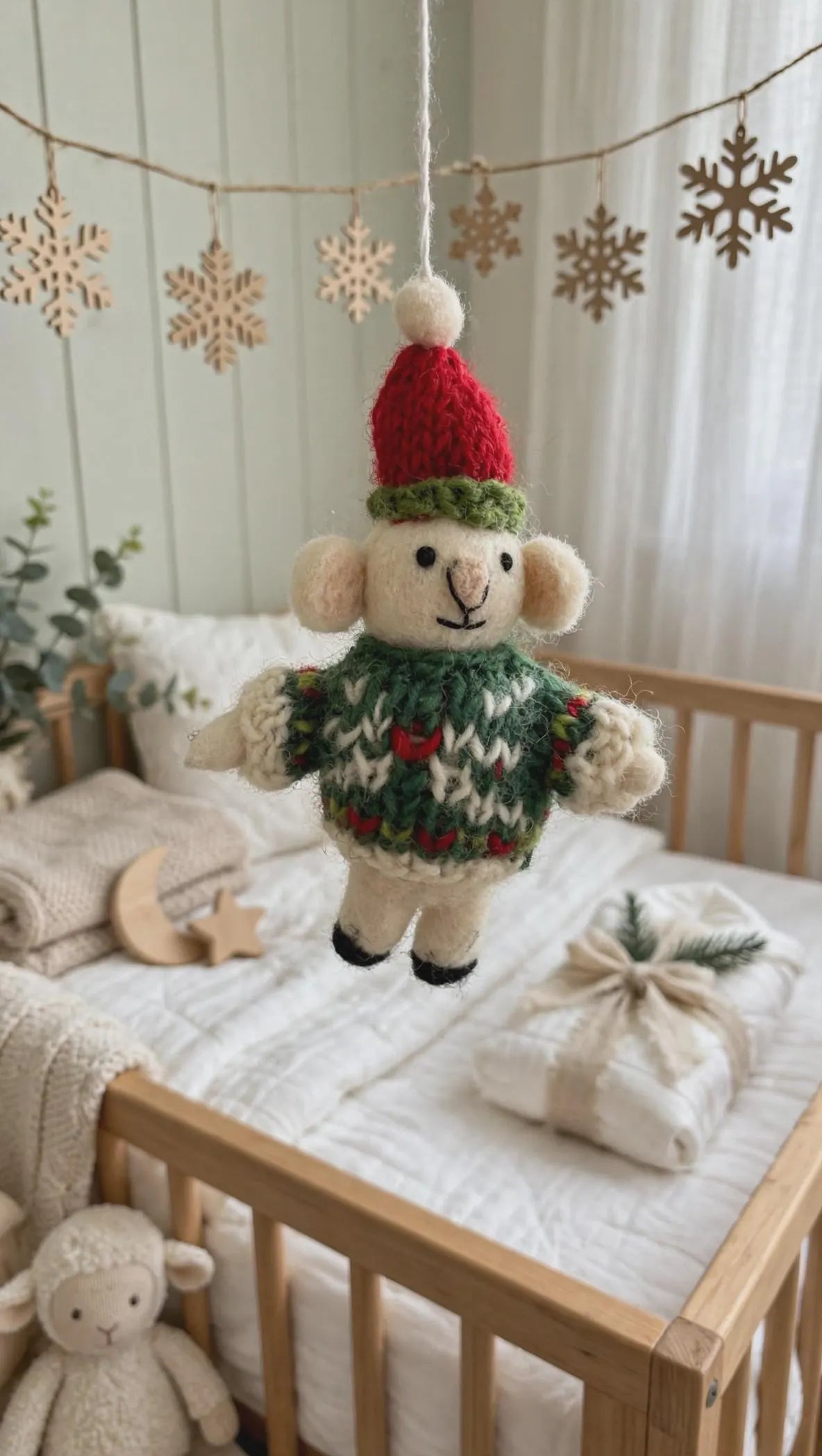Hand Felted Mouse Christmas Ornament – Red Hat & Green Sweater