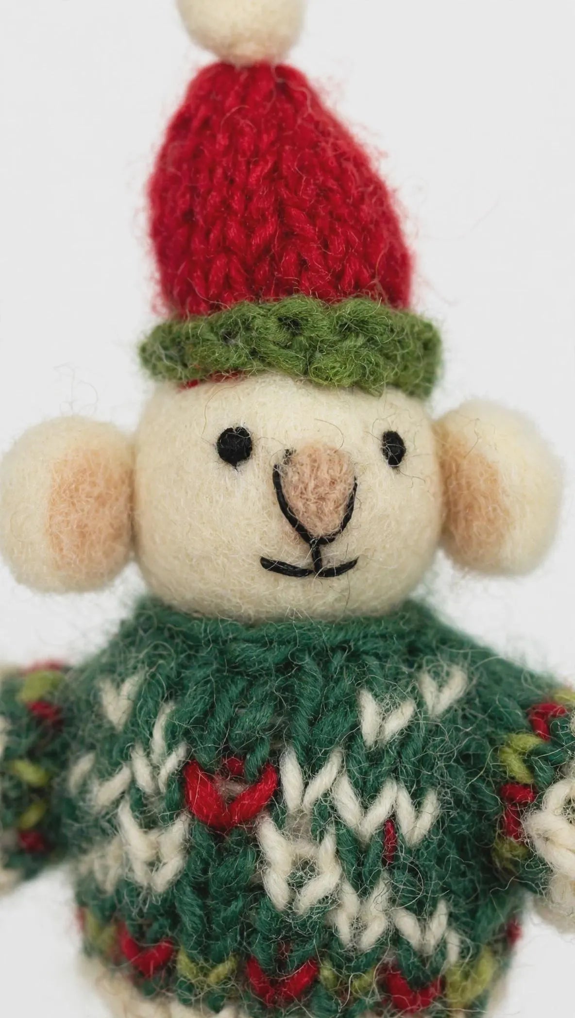 Hand Felted Mouse Christmas Ornament – Red Hat & Green Sweater