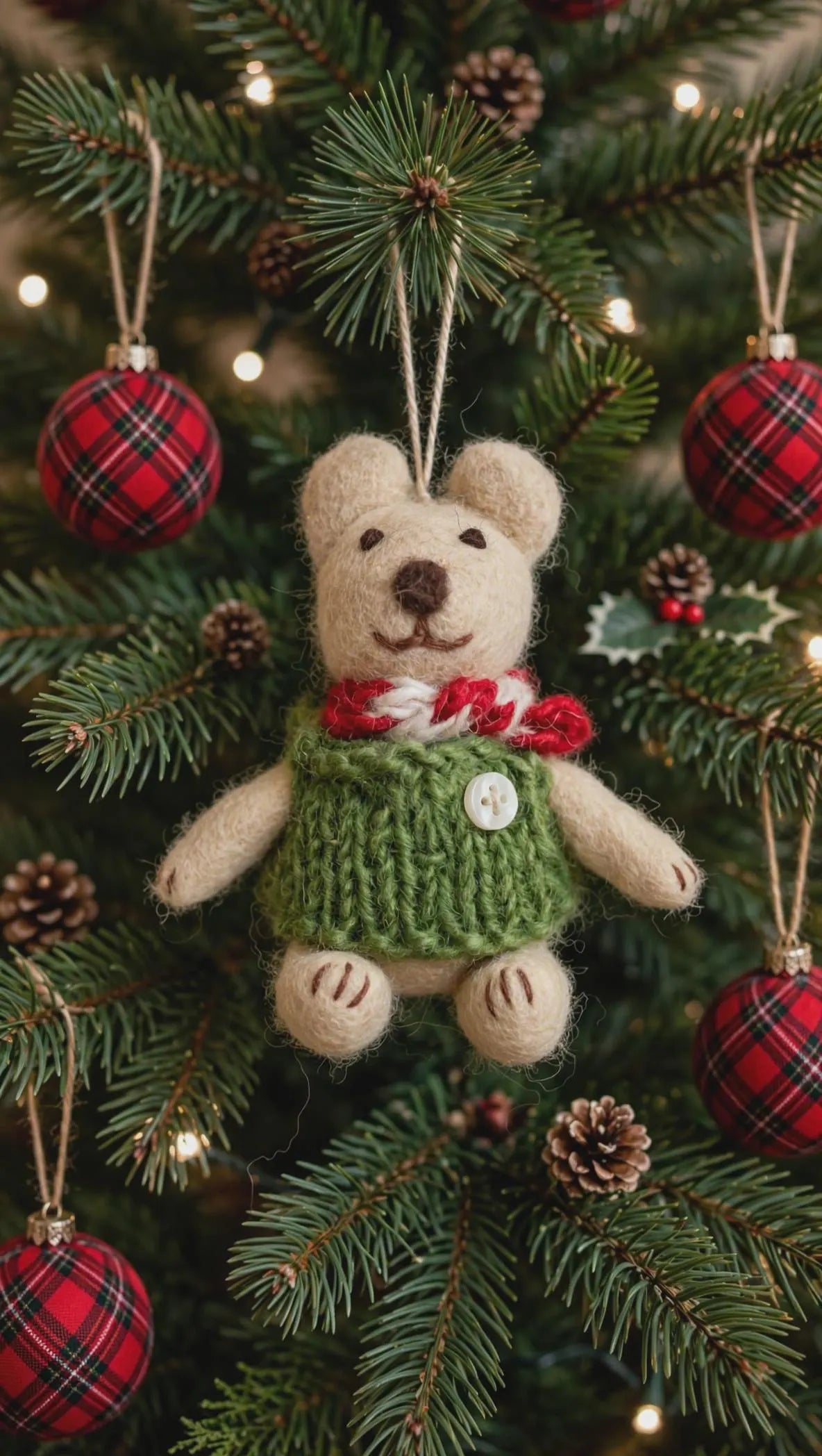 Hand Felted Bear Christmas Ornament – Baby's First Christmas Keepsake