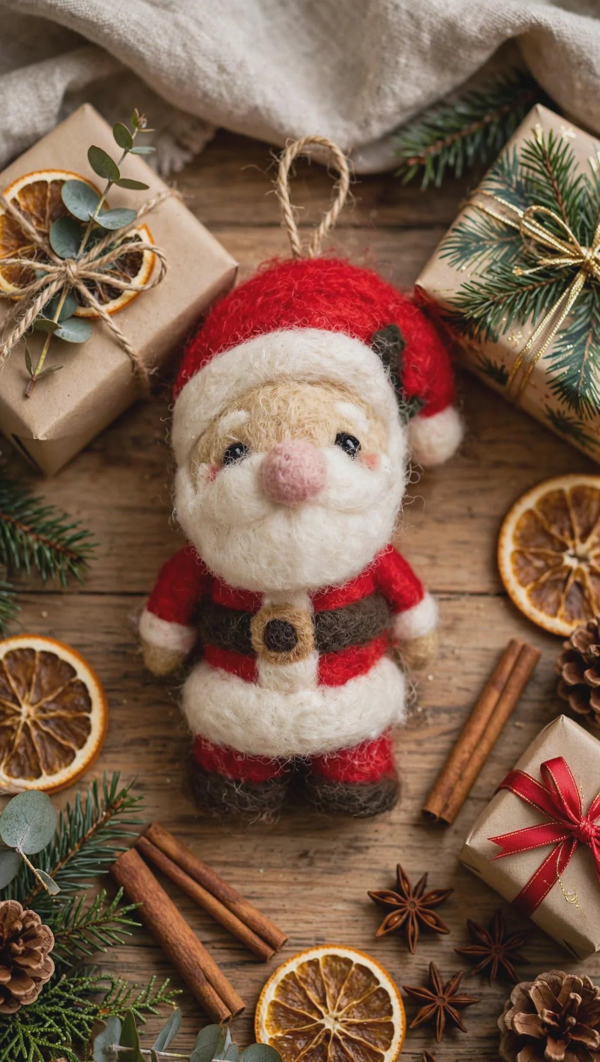 Hand Felted Santa Ornament – Scandinavian Wool Christmas Tree Decoration